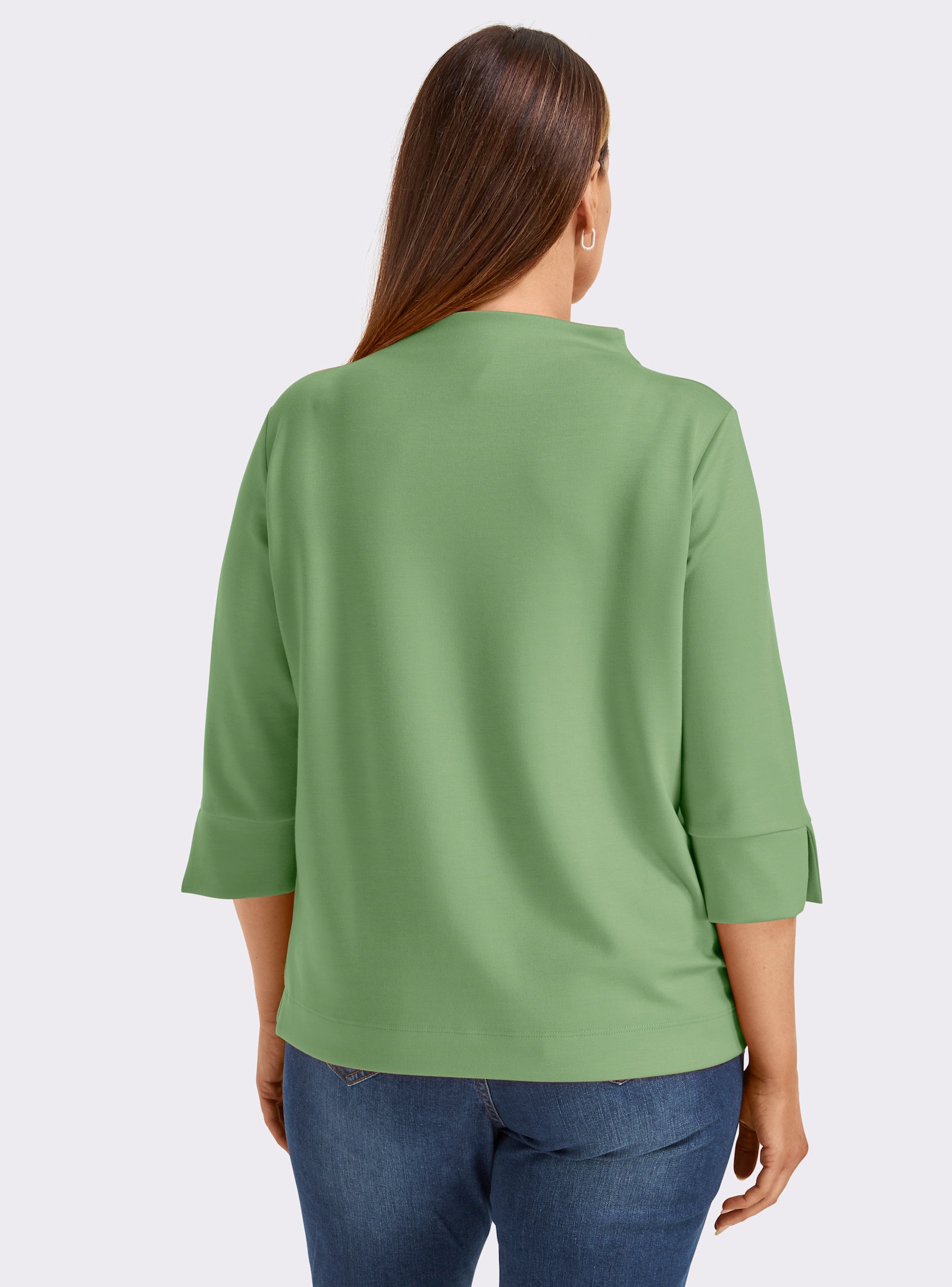 Stehkragenshirt mit 3/4-Ärmeln - reseda