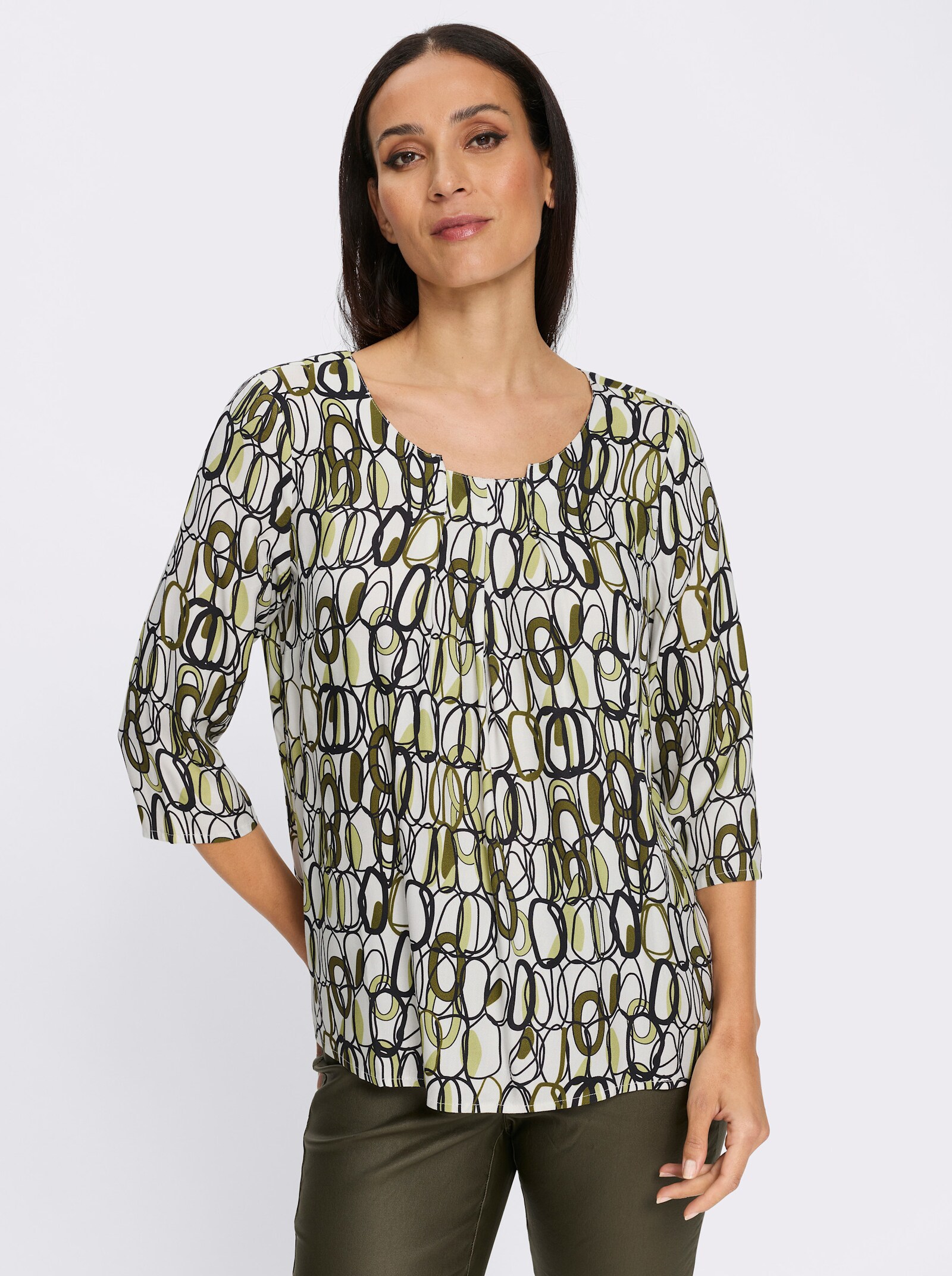 heine Druckbluse mit 3/4-Arm - schwarz-ecru-bedruckt