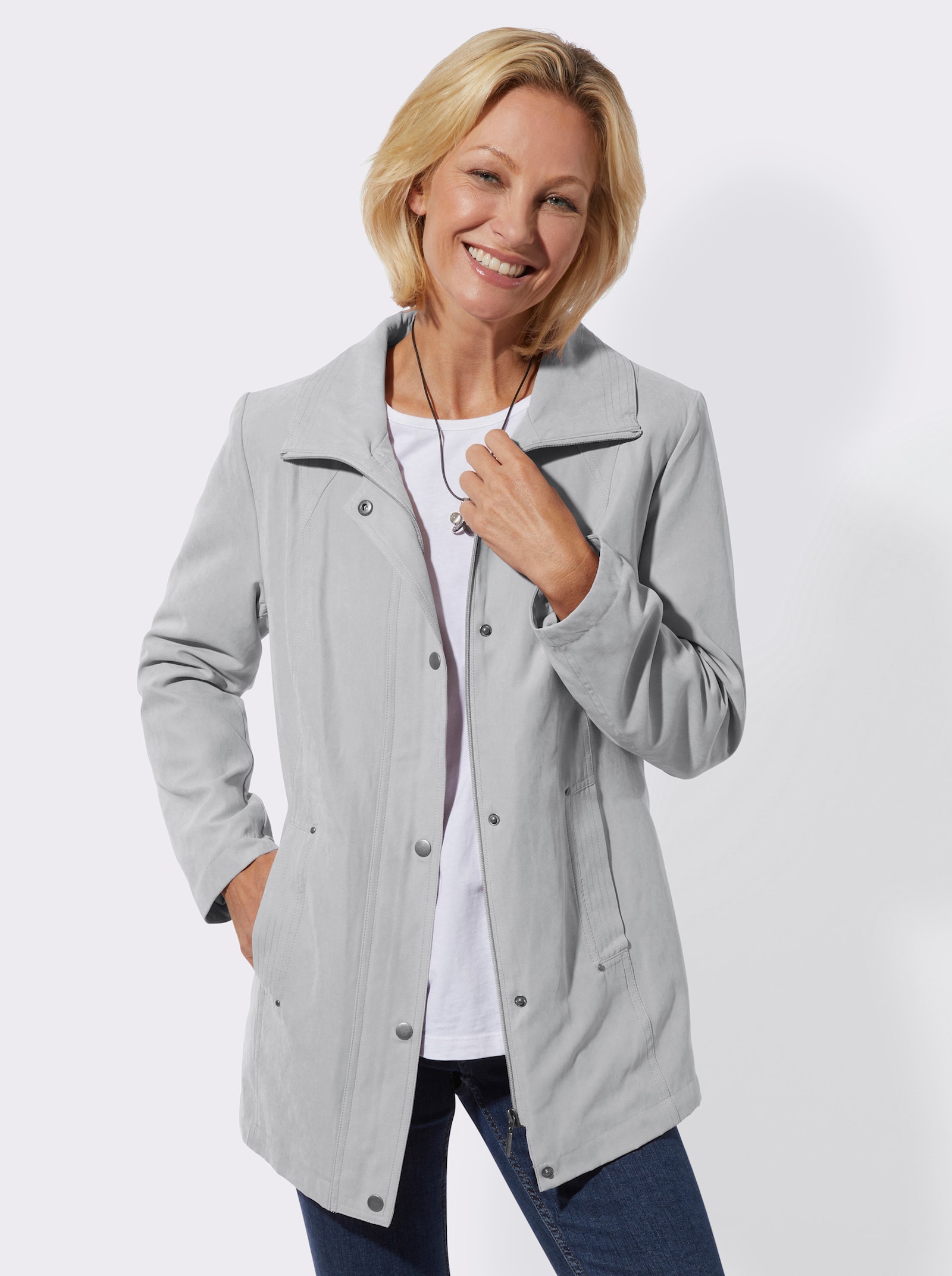 Übergangsjacke in Veloursleder-Optik - hellgrau