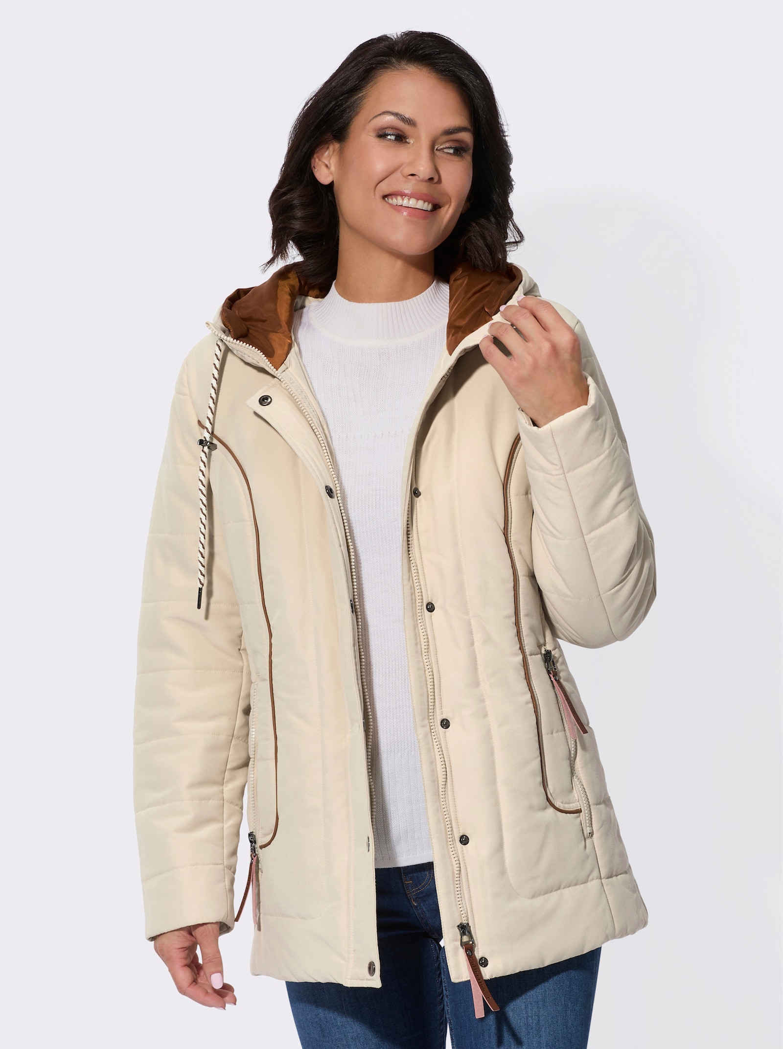 Jacke mit weitenregulierbarer Kapuze - sand