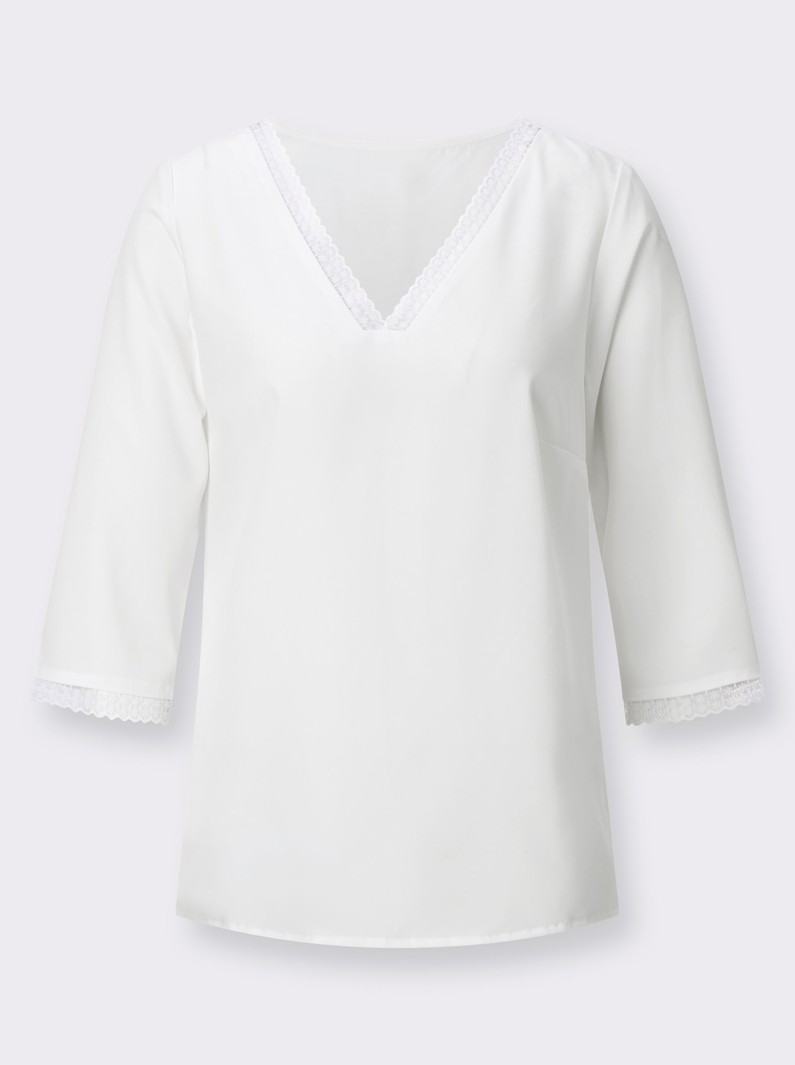 Spitzenbluse mit V-Ausschnitt - weiß
