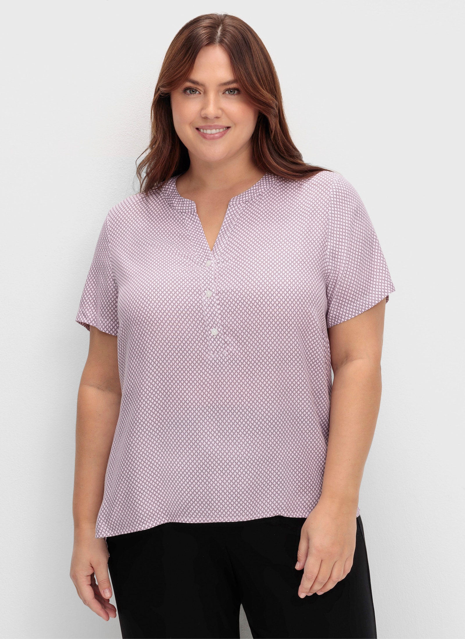 Schlupfbluse im Minimaldessin, aus Viskose - hortensie-beere-bedruckt