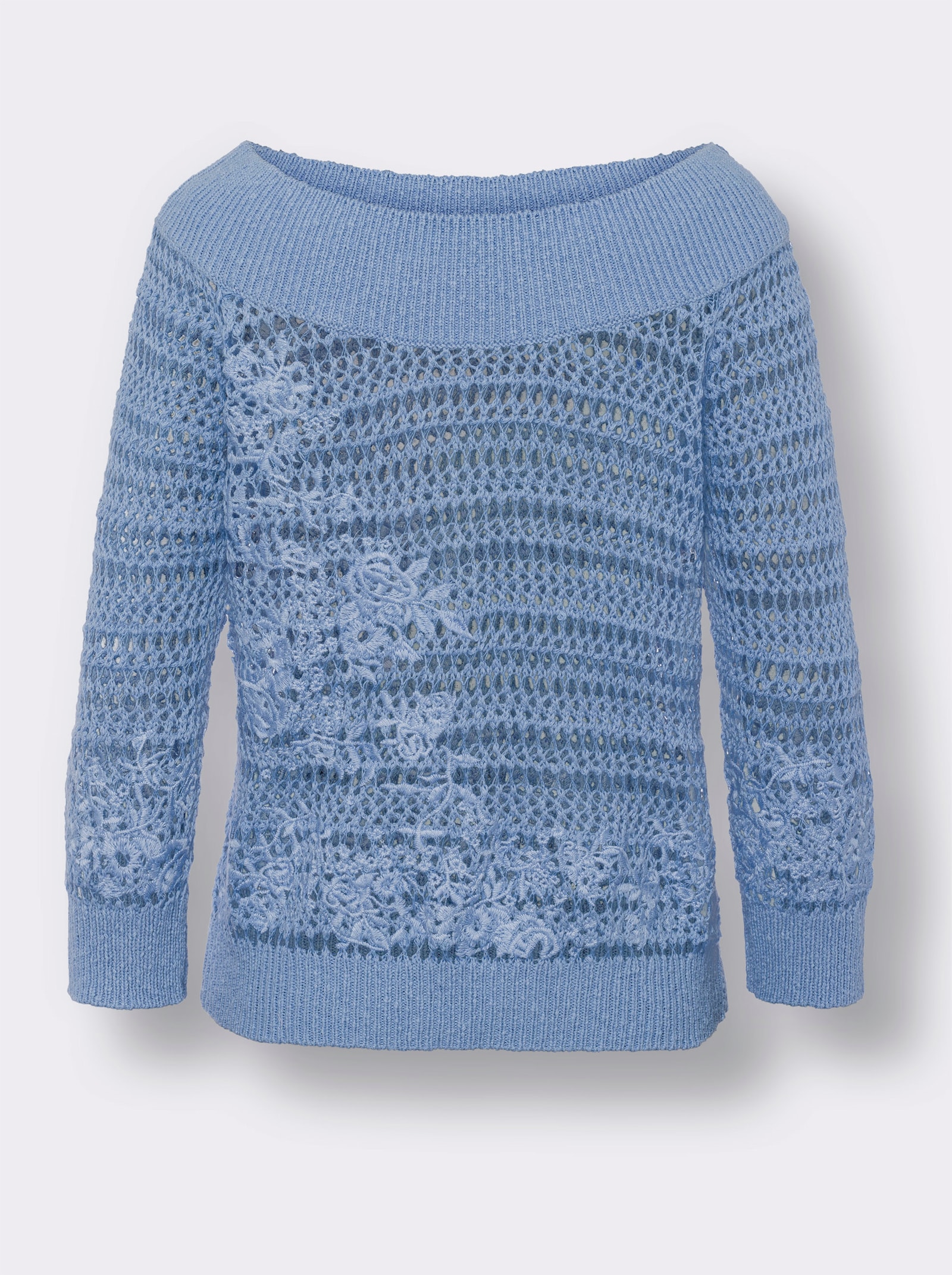 heine Ajourpullover mit Carmen-Ausschnitt - hellblau