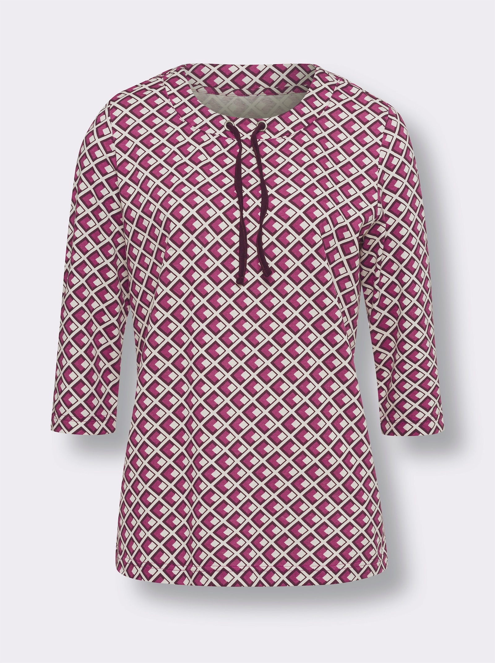 Tričko s 3/4 rukávem a grafickým potiskem - ecru-burgundská-potisk