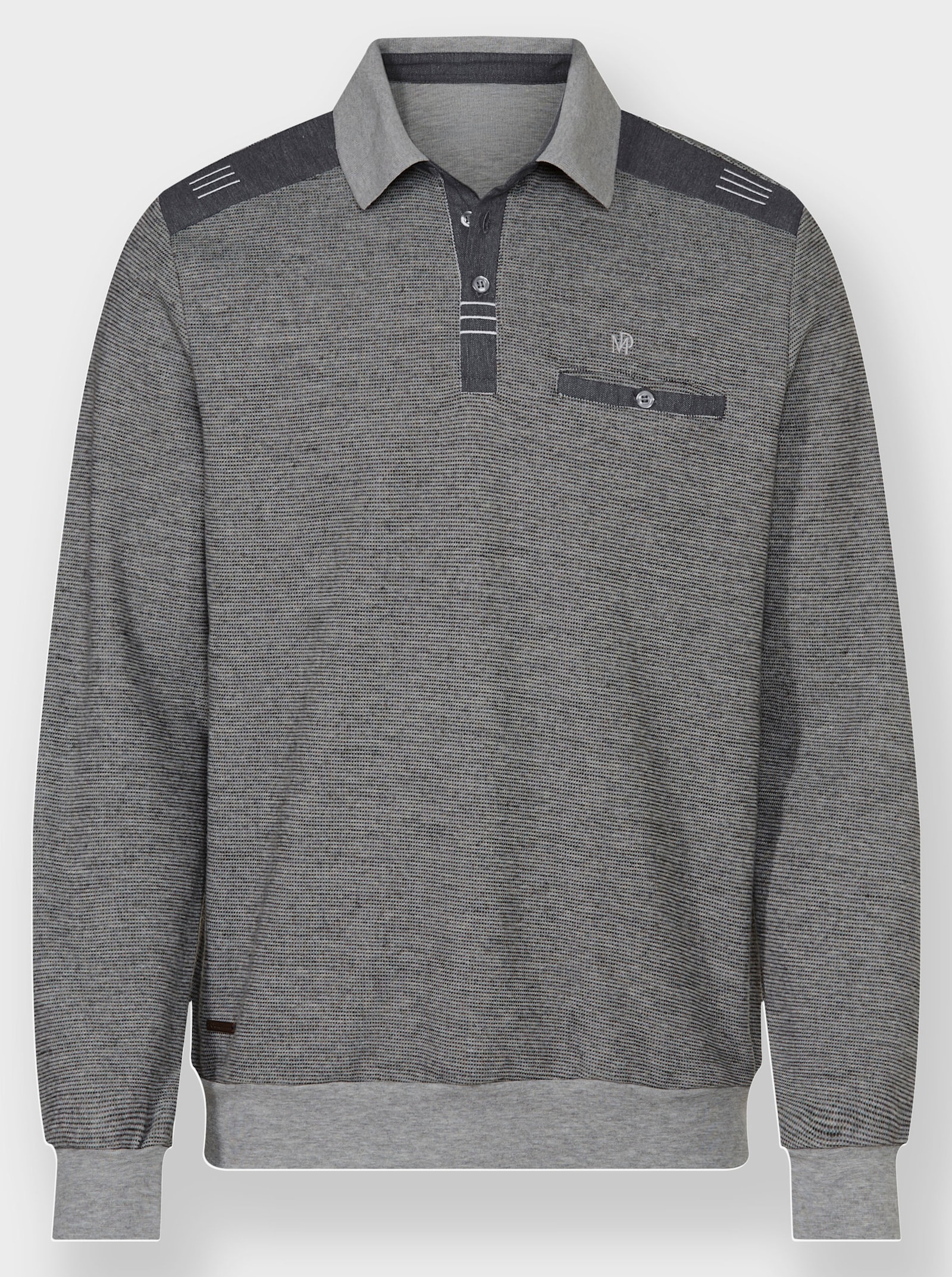 Marco Donati Sweatshirt mit Webbesätzen und Stickerei - graphit-meliert