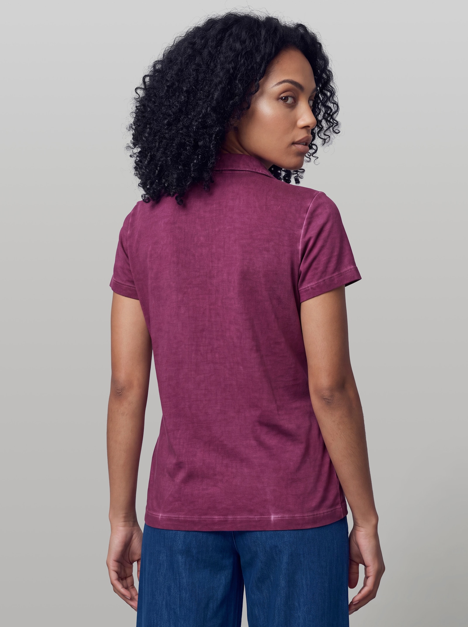 heine V-Shirt mit Rüschen - malve