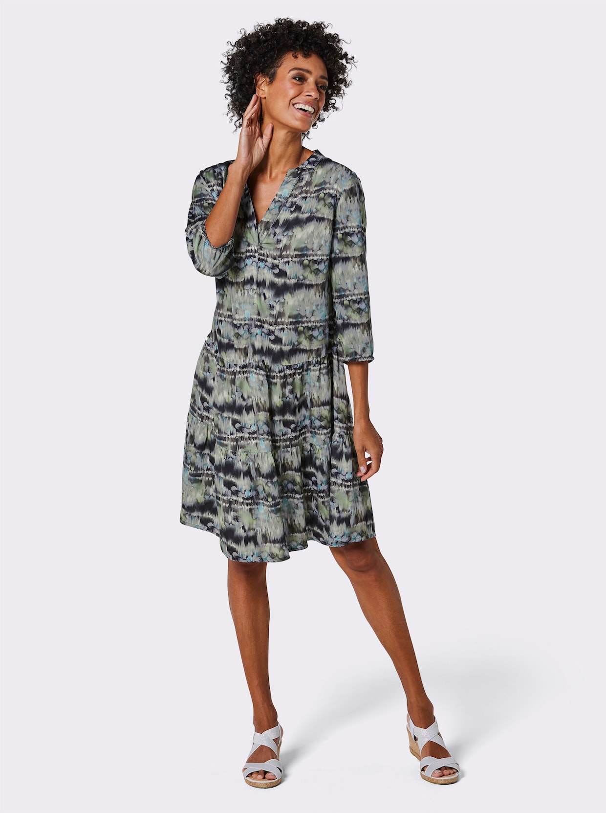 CREATION L PREMIUM Druckkleid - schilf-jade-bedruckt