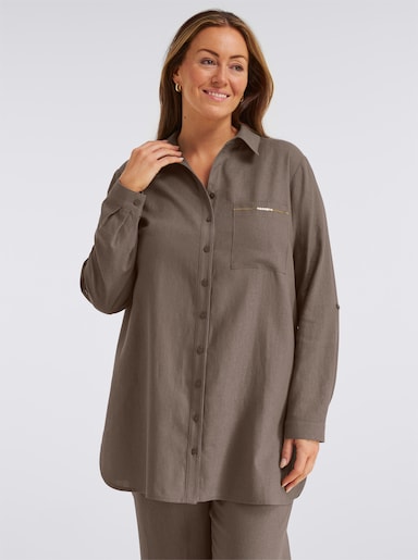 sheego Leinenbluse mit Pailletten an der Brusttasche - dunkeltaupe