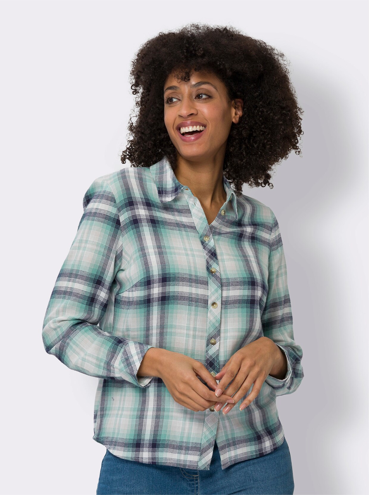 Flanellen blouse - marine/salie geruit