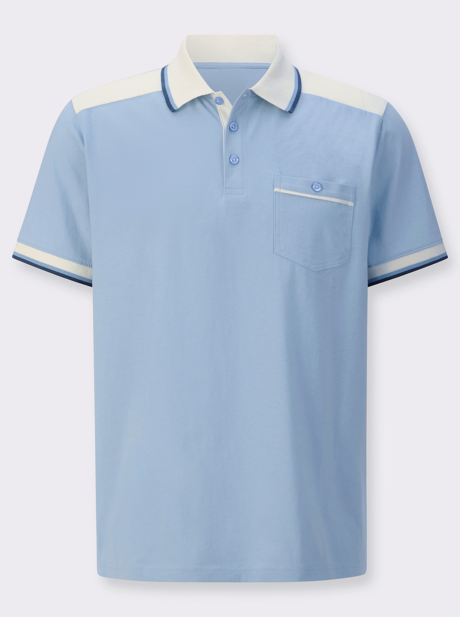 Poloshirt met borstzak met knoop - hemelsblauw