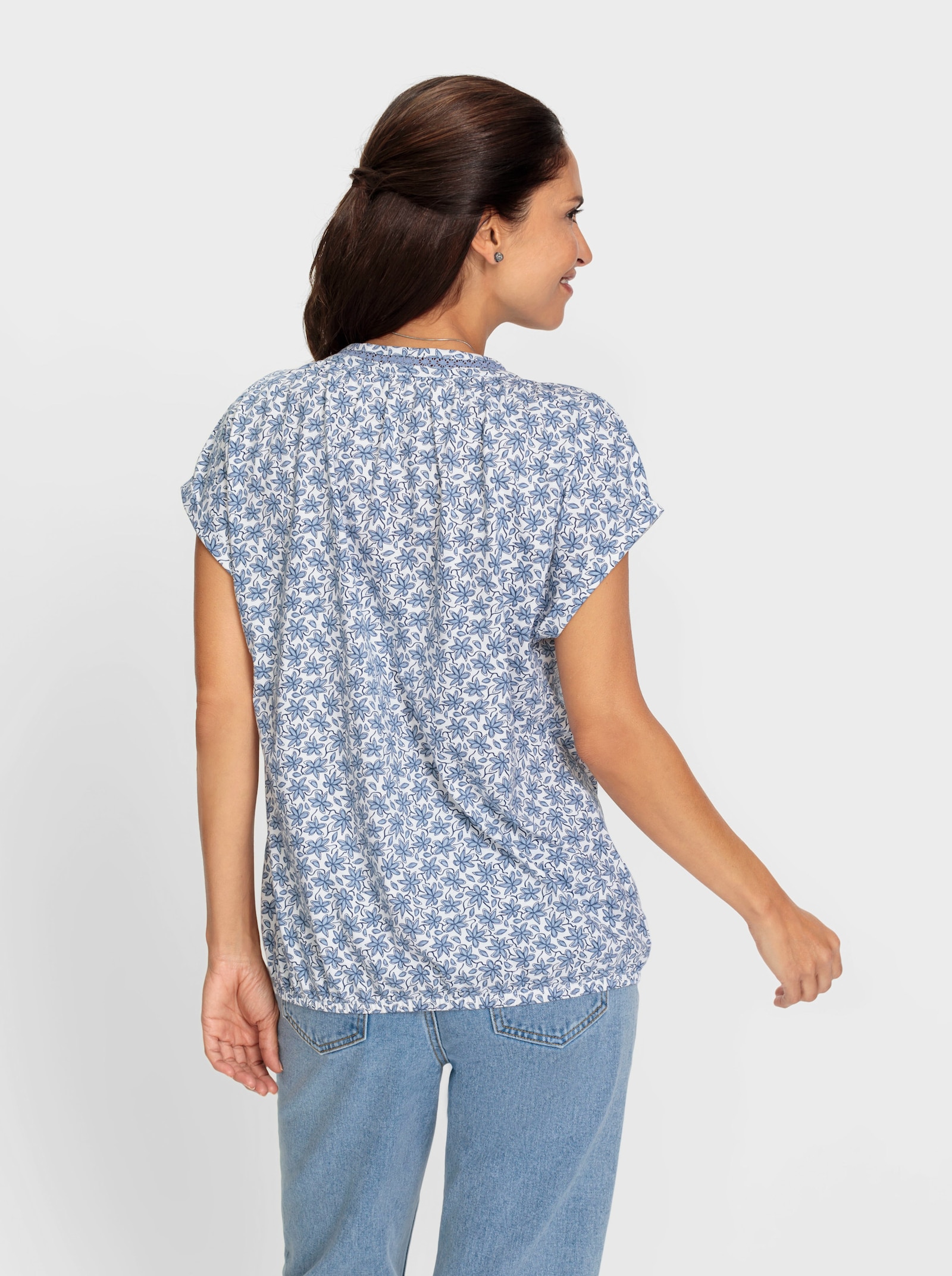 Print-Shirt mit Spitzenbändern - dunkelblau-bedruckt