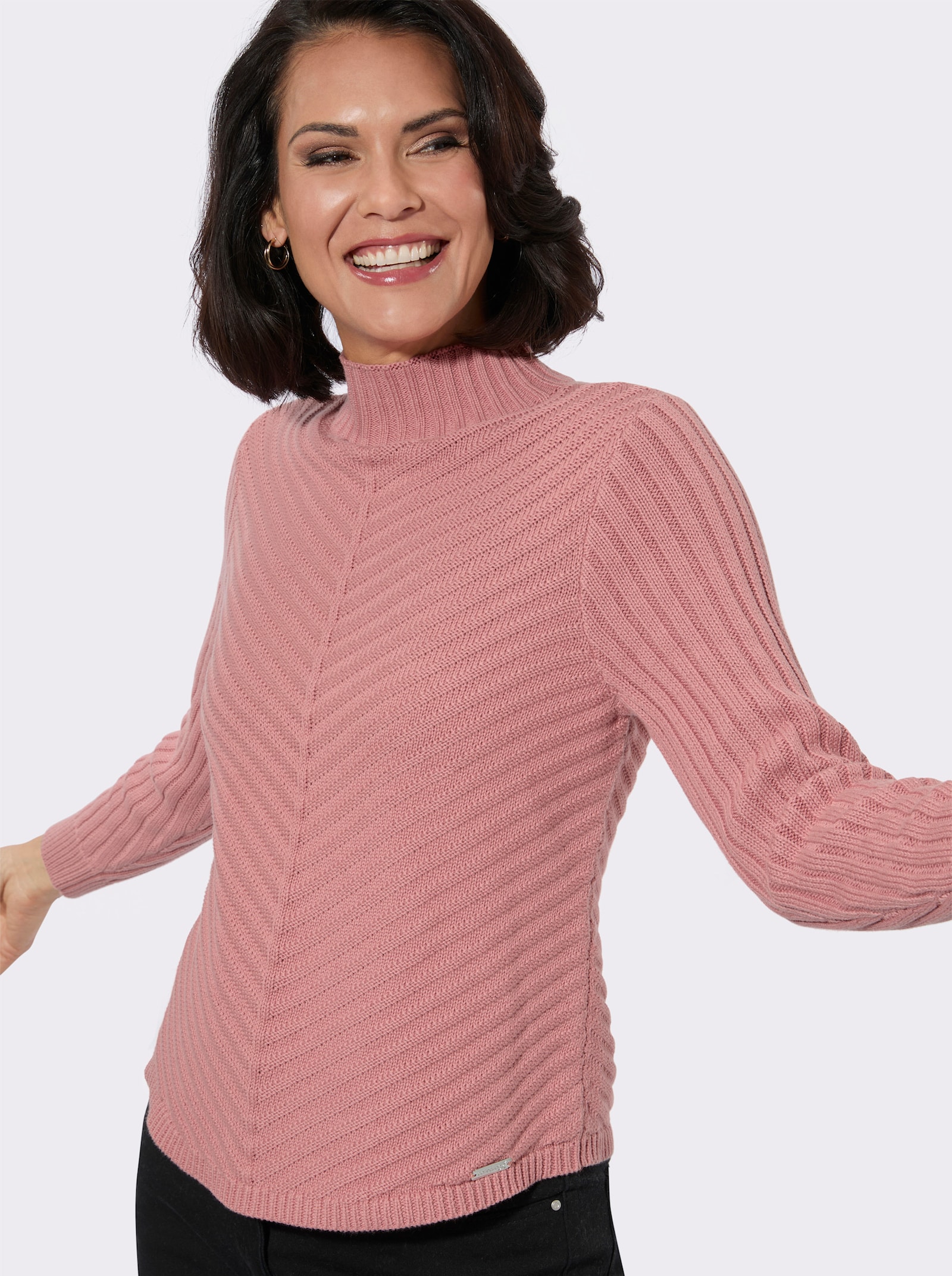 Stehkragenpullover mit abgerundetem Saum - rosenholz