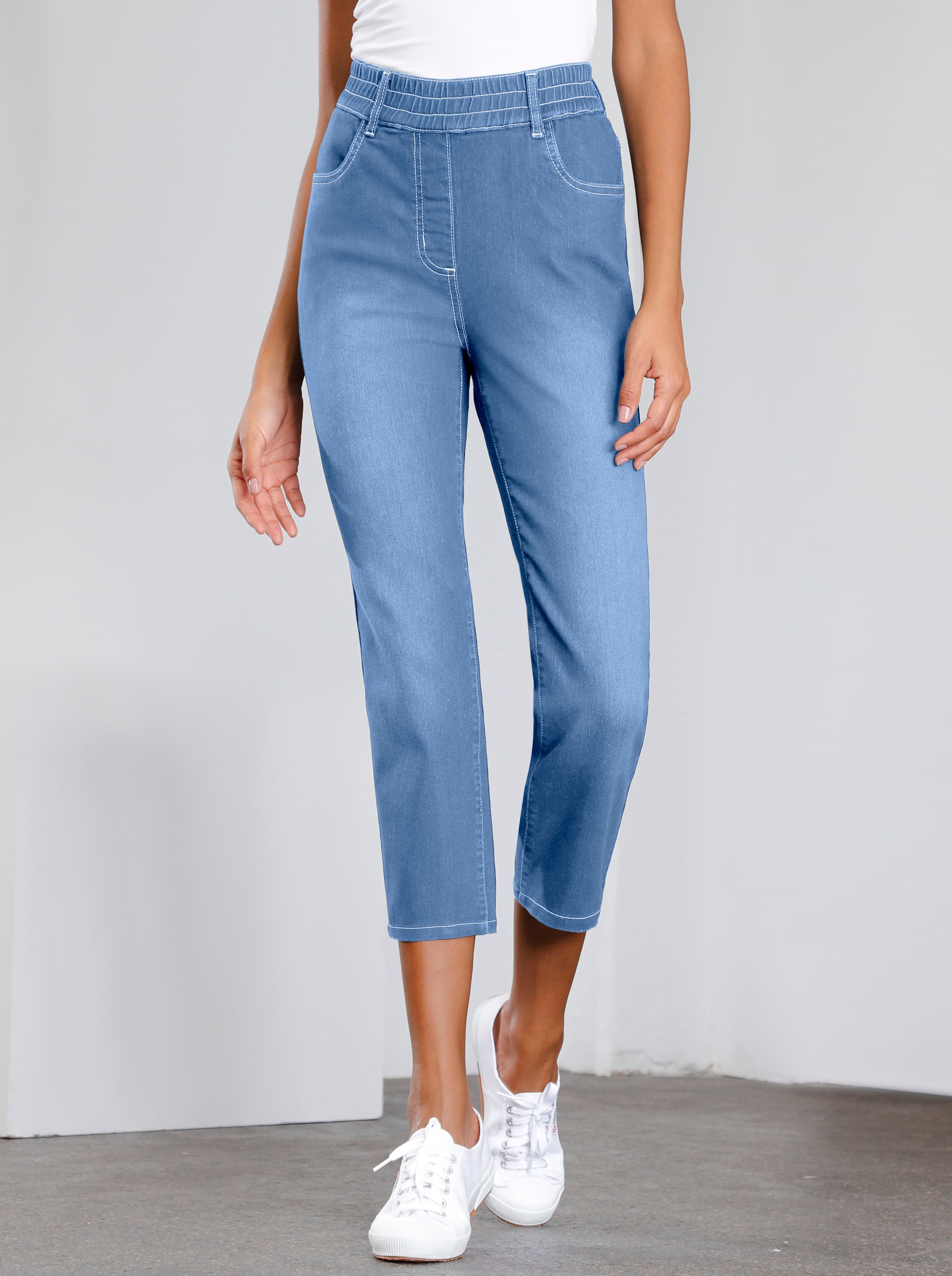 Witt Damen 7/8-Jeans mit Reißverschluss-Blende, blue-bleached