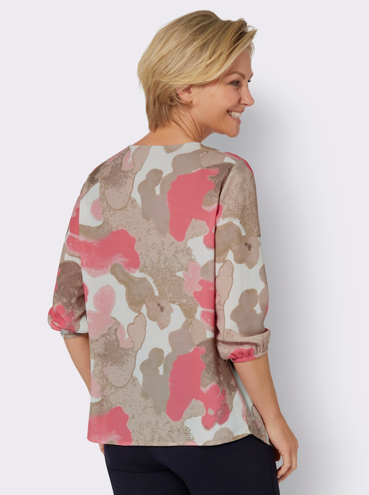 Comfortabele blouse - koraal/kaki geprint