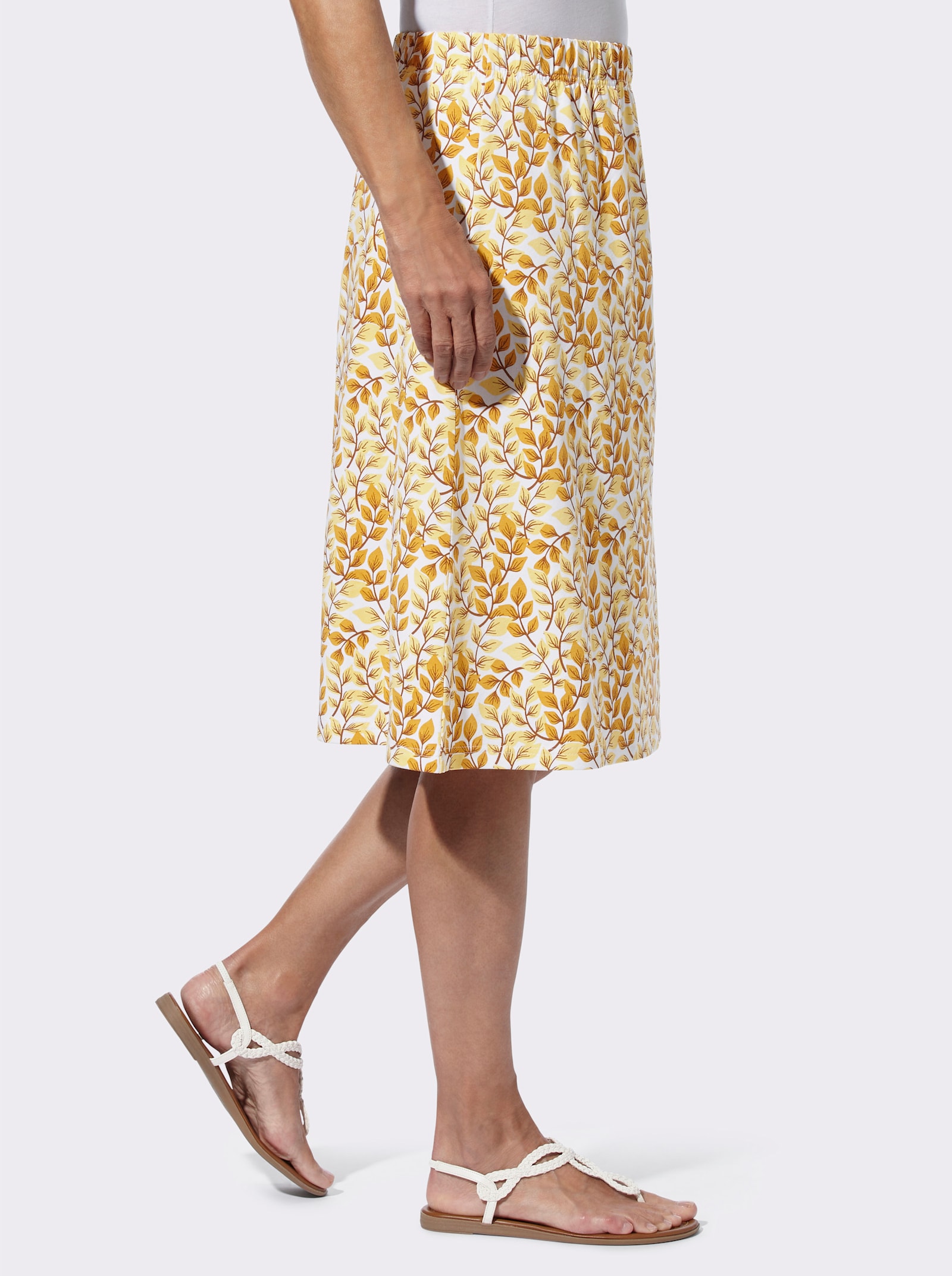 Comfortrok met comfortband rondom - ecru/oker bedrukt