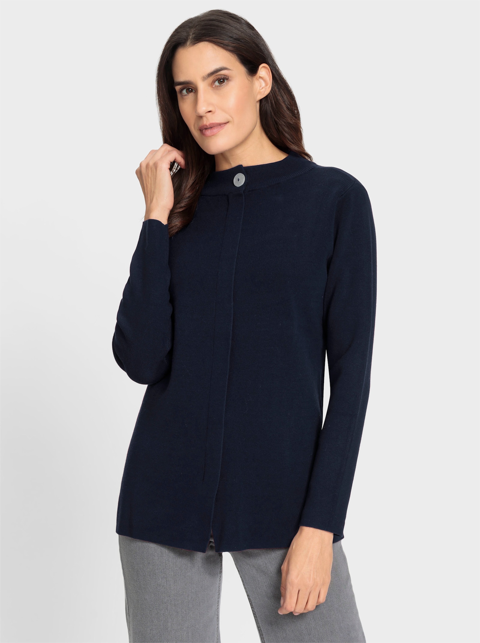 Stehkragenpullover mit mittiger Falte - marine