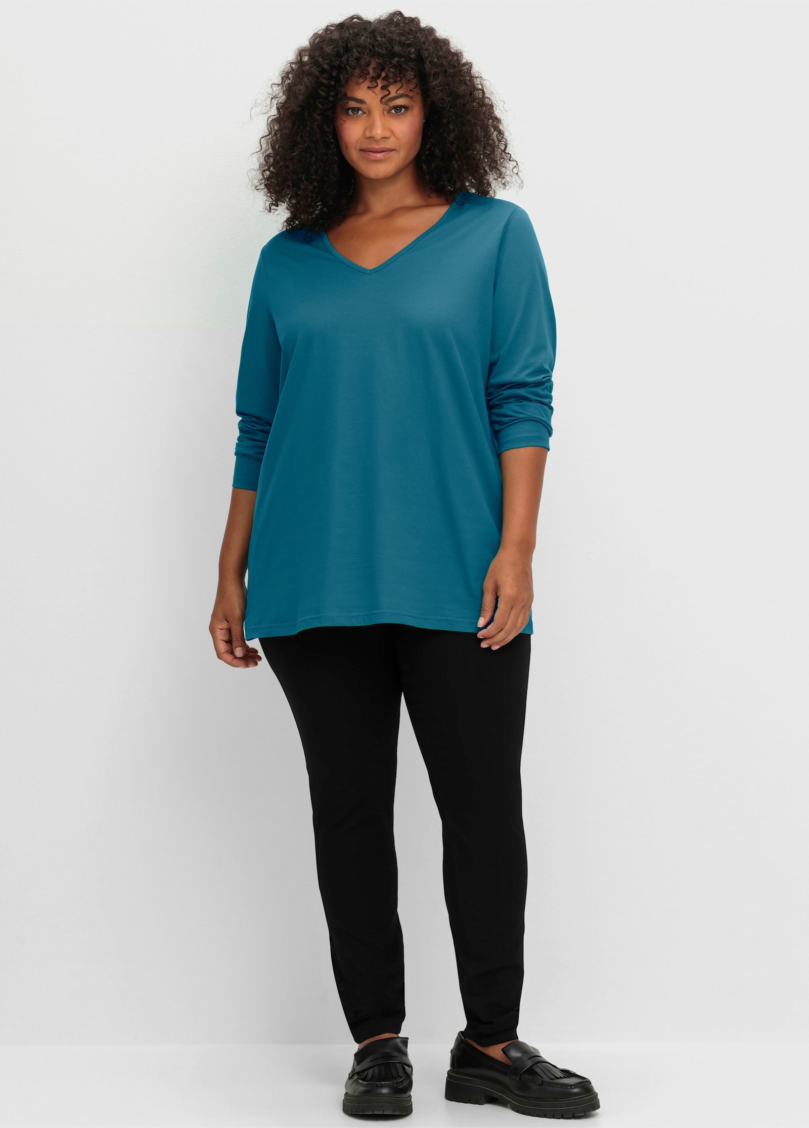 sheego Langarmshirt in leichter A-Linie - topas