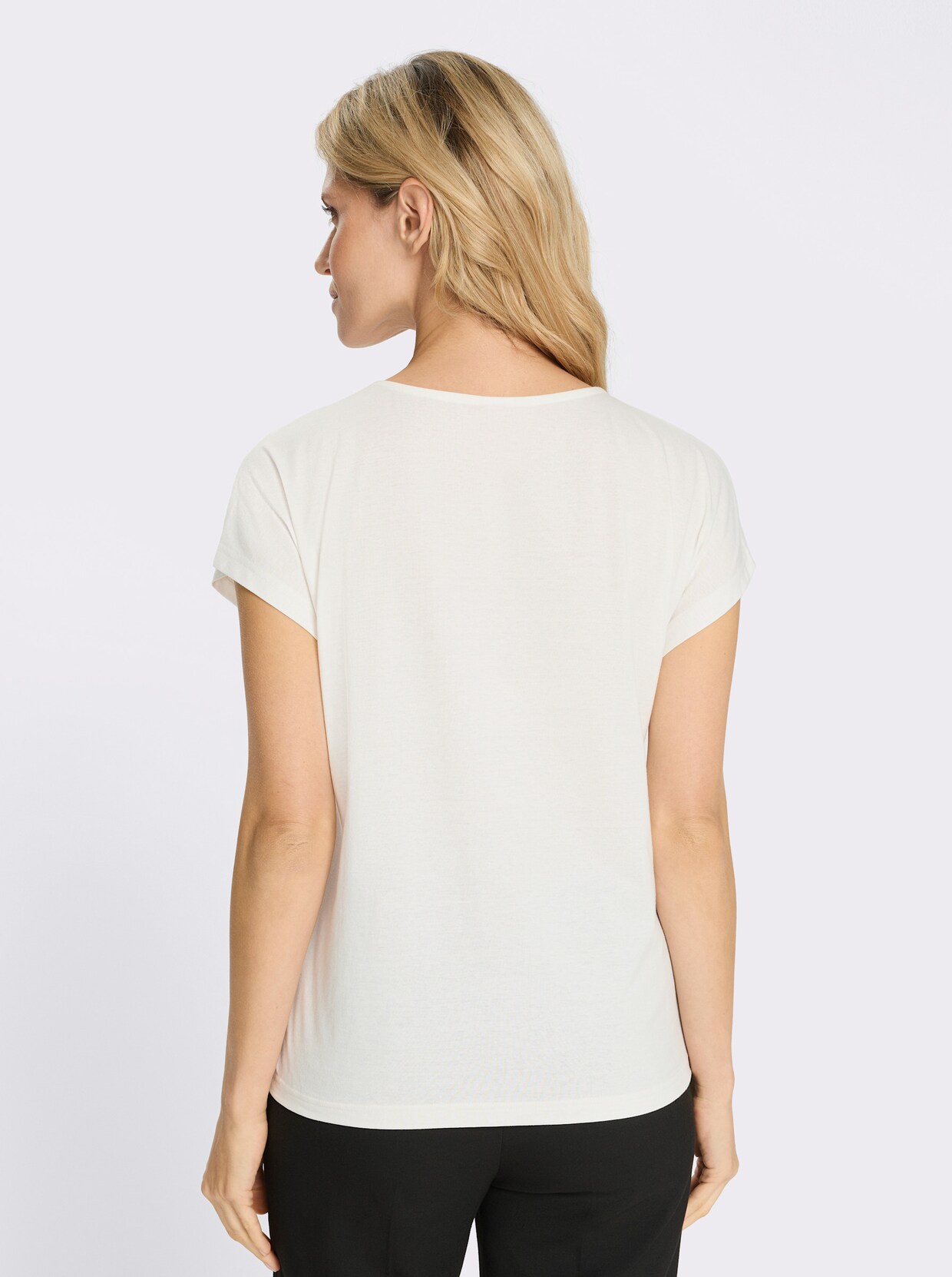 Rundhalsshirt mit überschnittenen Schultern - ecru-sand-bedruckt