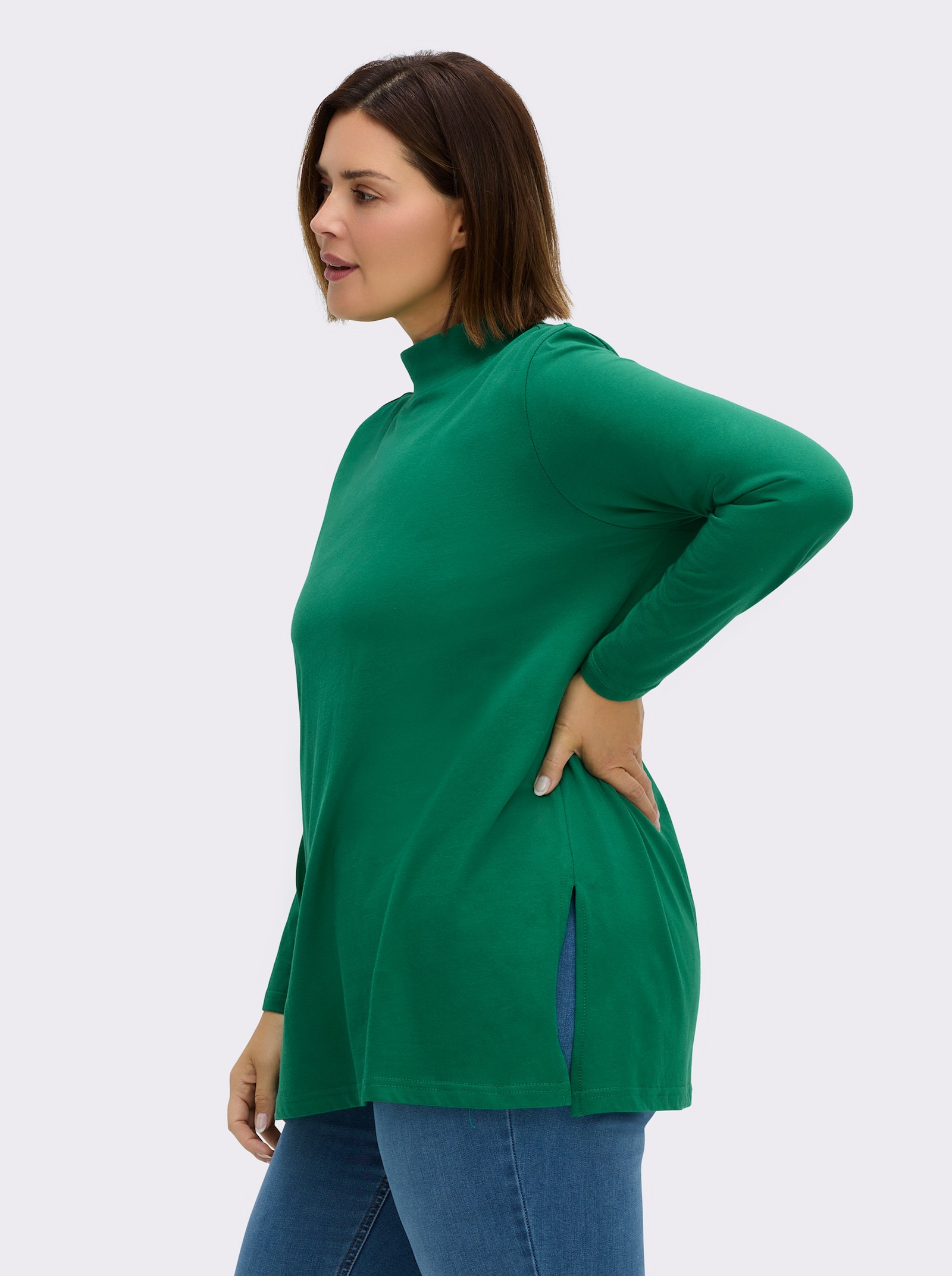 Longshirt mit hohen Seitenschlitzen - grün