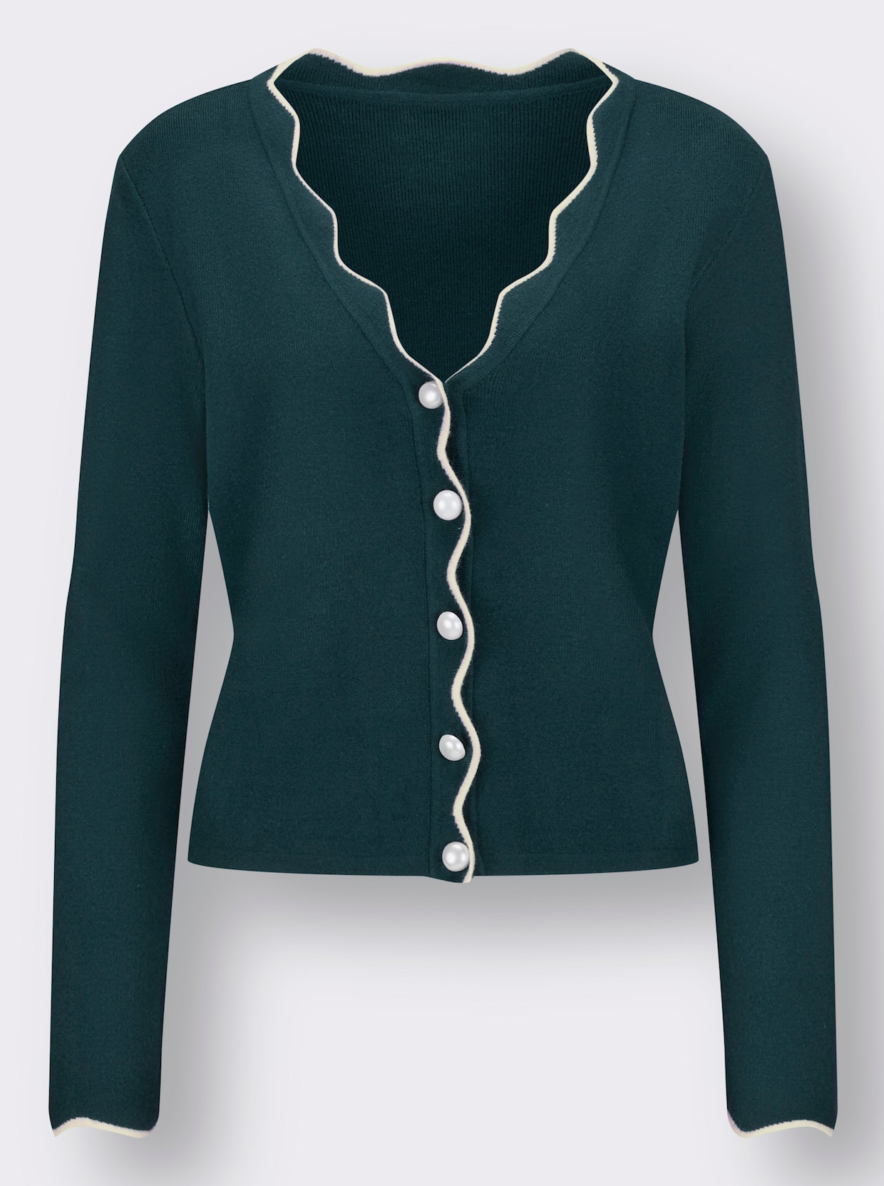 Veste en tricot fin - pétrole-couleur ivoire à motifs