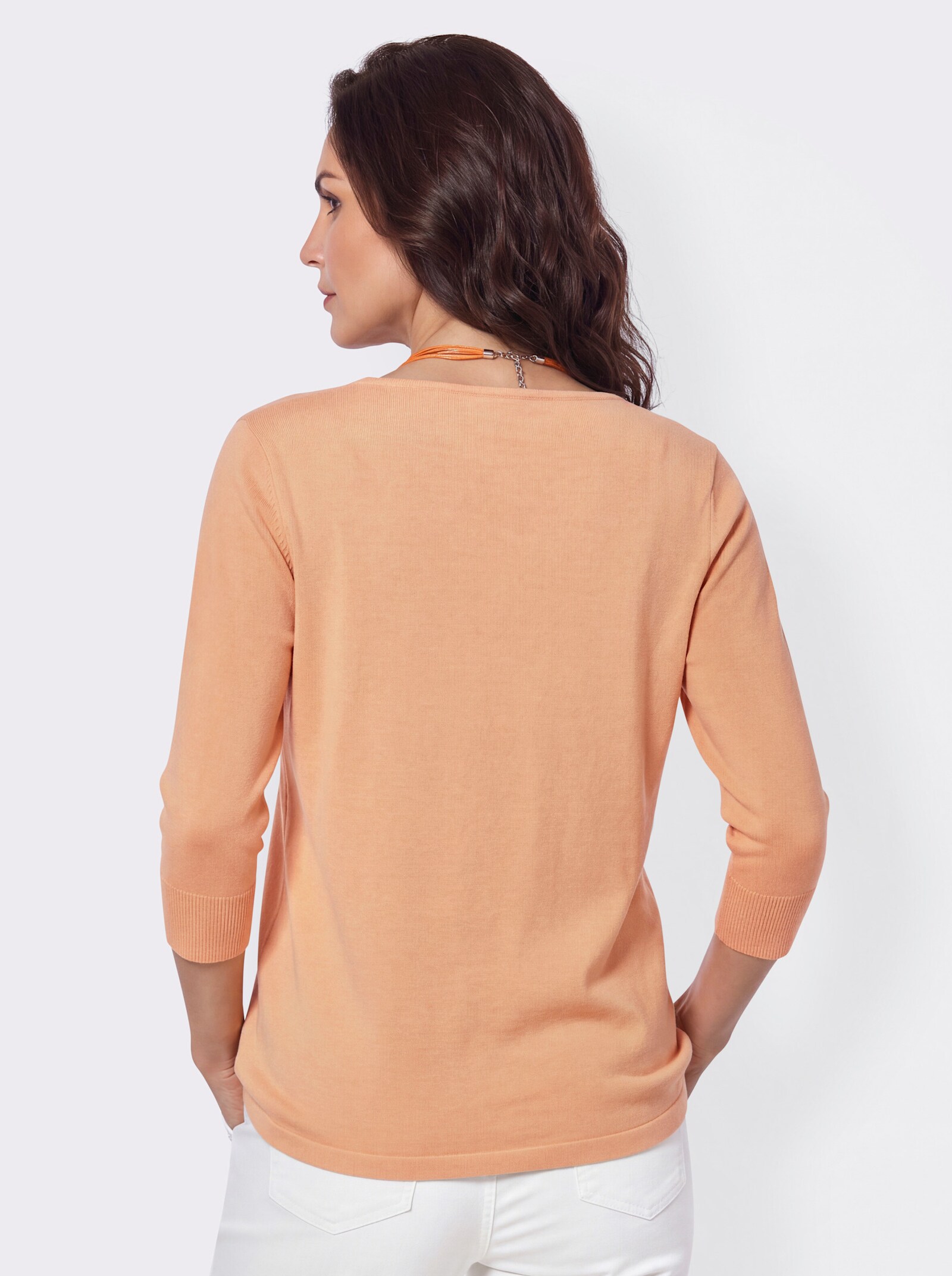 3/4-Arm-Pullover mit Wellenmuster - apricot-ecru