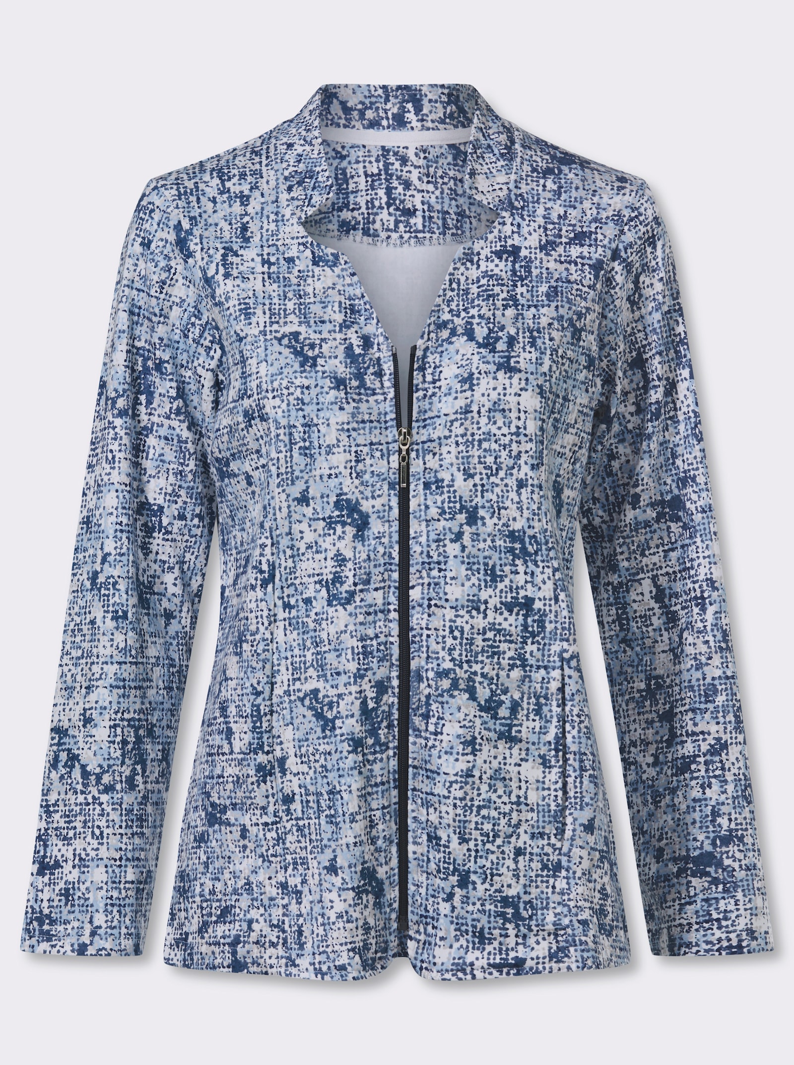 Sweatblazer in Bouclé-Optik - eisblau-marine-gemustert