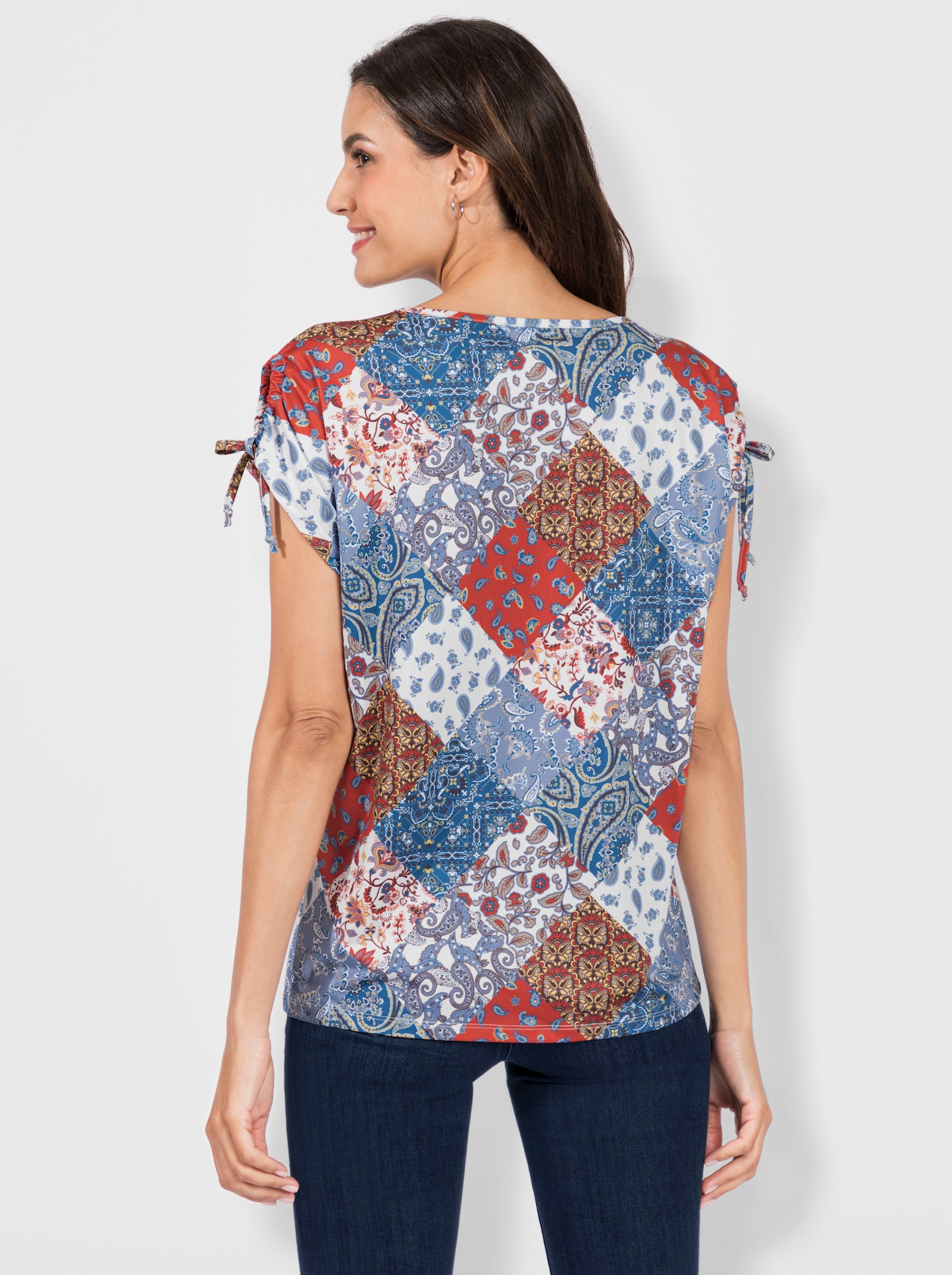 Print-Shirt mit Patch-Druck - taubenblau-bedruckt