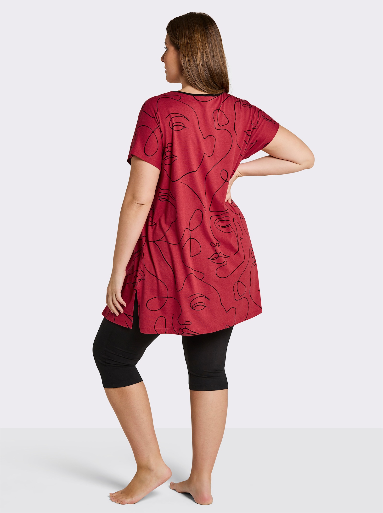 wäschepur Caprianzug mit Tunika-Oberteil - rot-schwarz-bedruckt