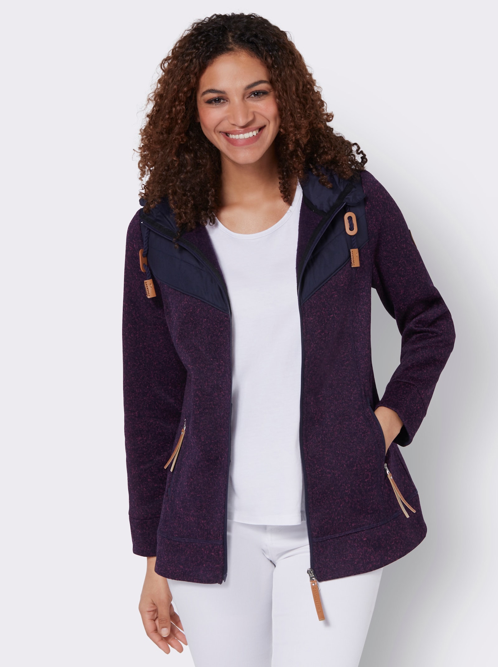 Fleecejacke im Material-Mix - erika-marine-meliert