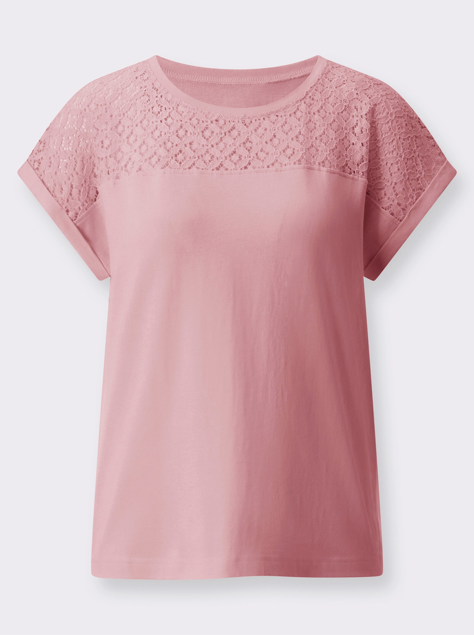 Shirt met ronde hals en kantinzet - hortensia