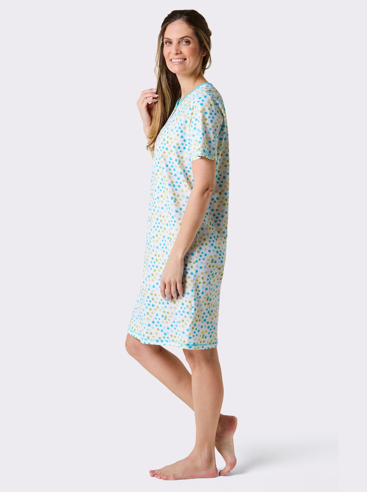Comtessa Sleepshirt - weiß-türkis-bedruckt
