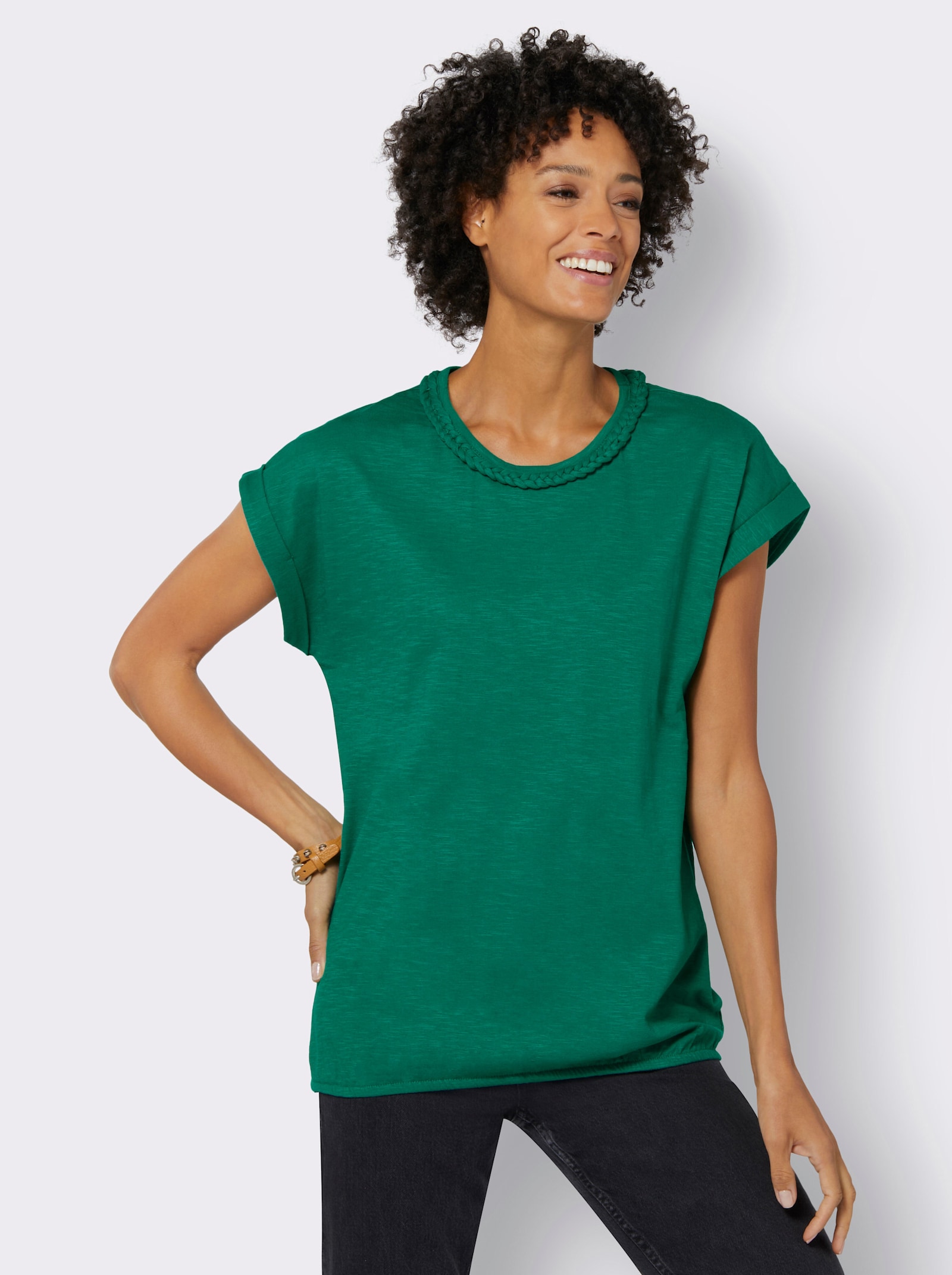 Shirt met ronde hals en oversized schouders - groen