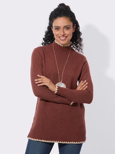Longpullover mit Seitenschlitzen - rotbraun