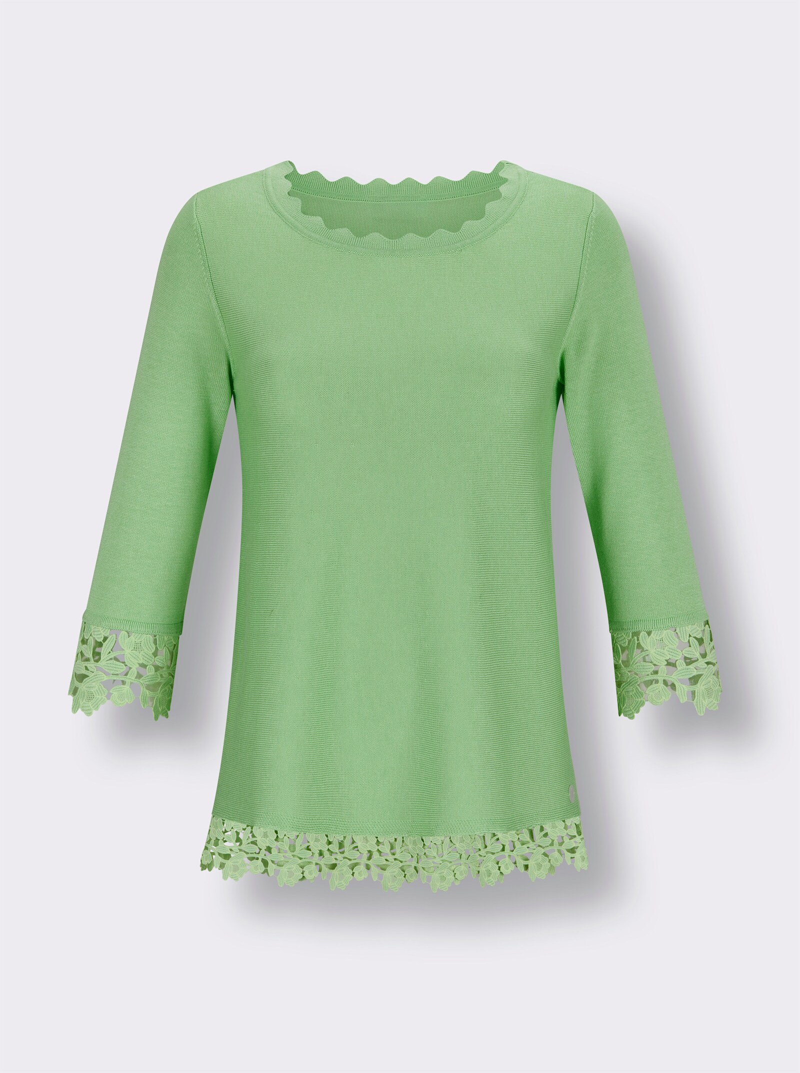 CREATION L PREMIUM Feinstrickpullover mit breitem Spitzenabschlusss - reseda