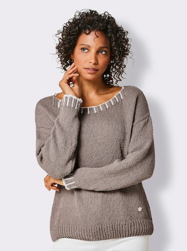 CREATION L PREMIUM Baumwollpullover in Grobstrick-Qualität - taupe