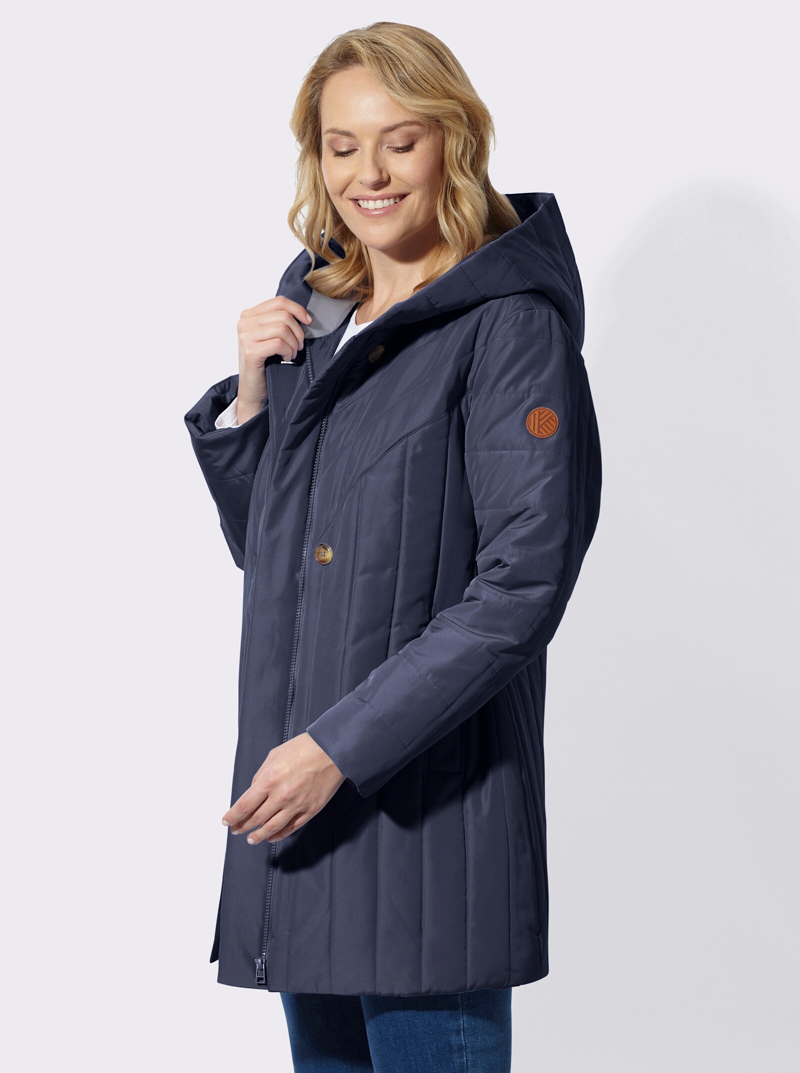 Steppjacke mit Kapuzenkragen - marine