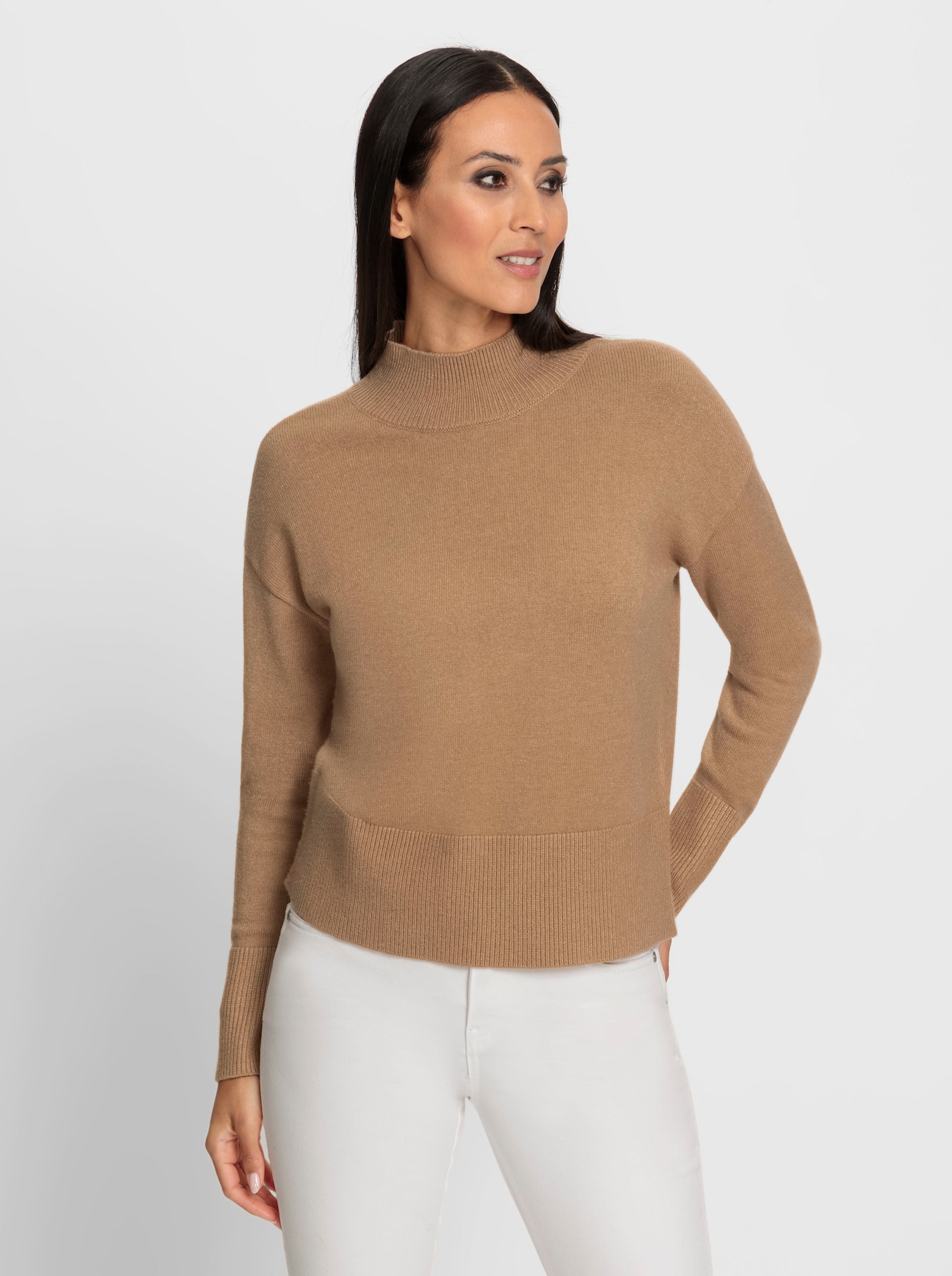 heine Pullover met opstaande kraag en rechte snit - camel
