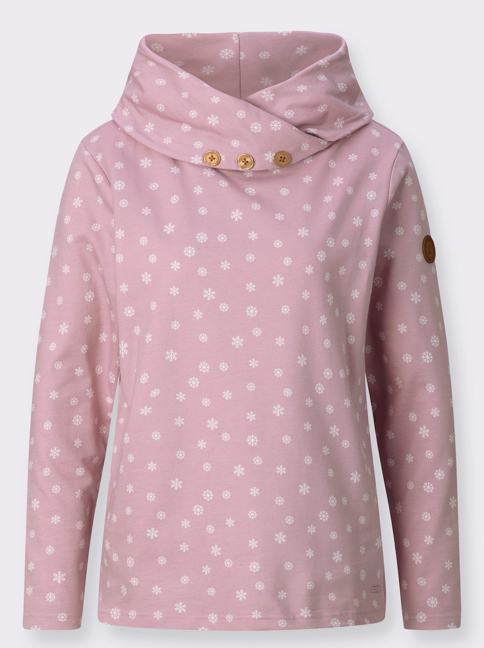 Rollkragenshirt mit Schneeflocken bedruckt - mauve-weiß-bedruckt