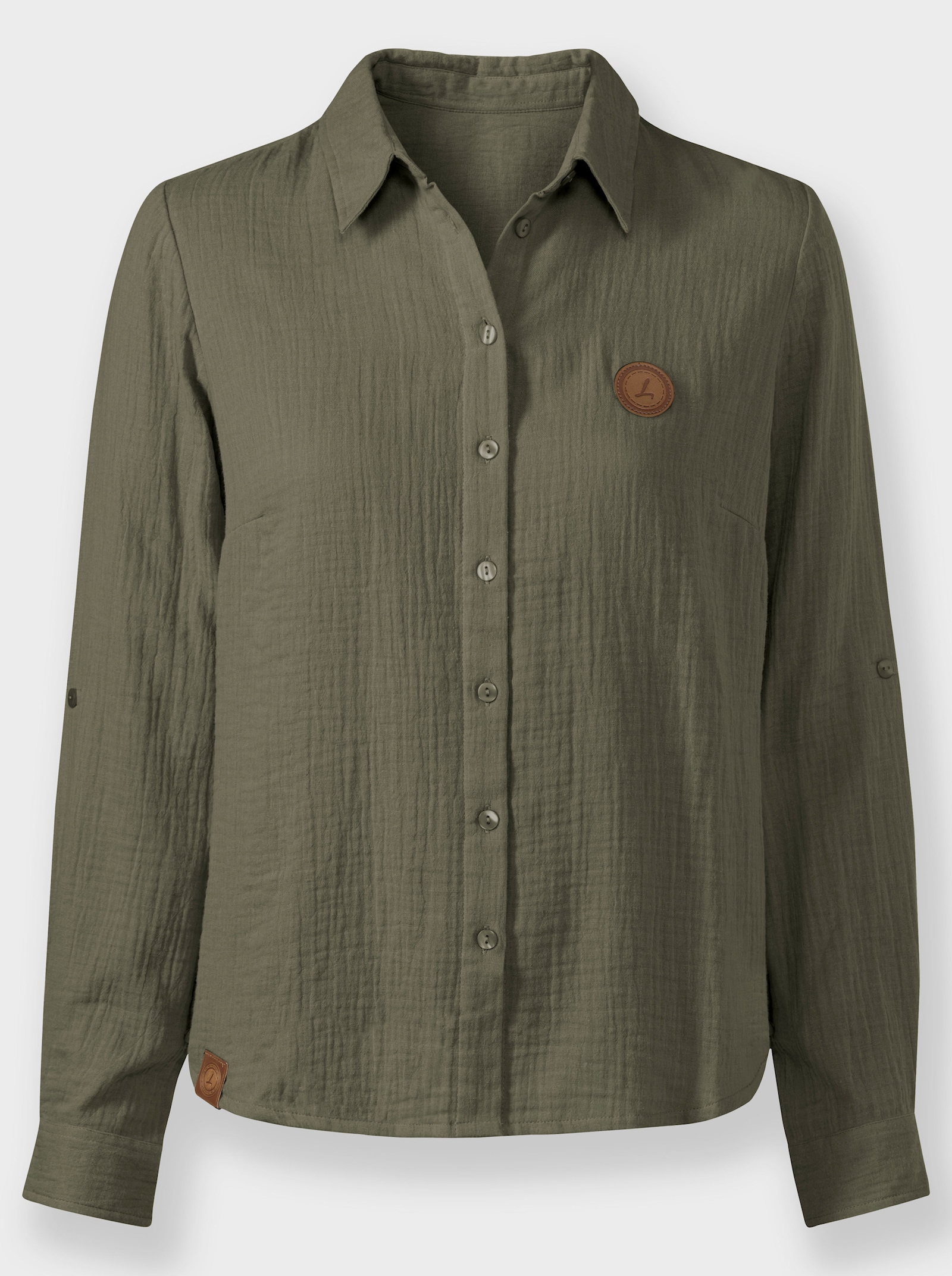 Baumwollbluse mit krempelbaren Ärmeln - khaki