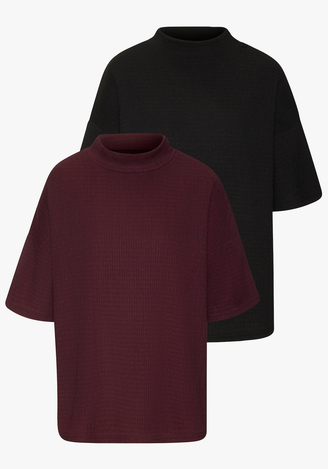 LASCANA Kurzarmshirt - aubergine, schwarz
