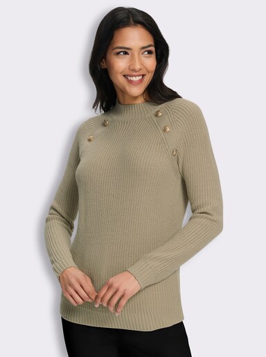 Stehkragenpullover mit Zierknöpfen - sesam