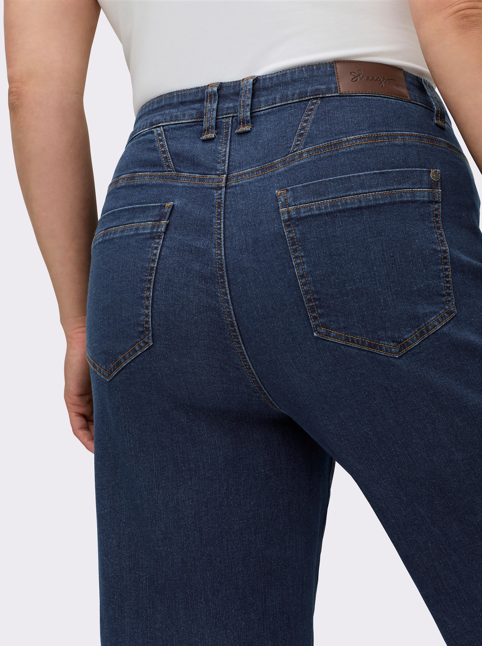sheego Jeans mit weitem Bein und Paspelierung - blue-stone-washed