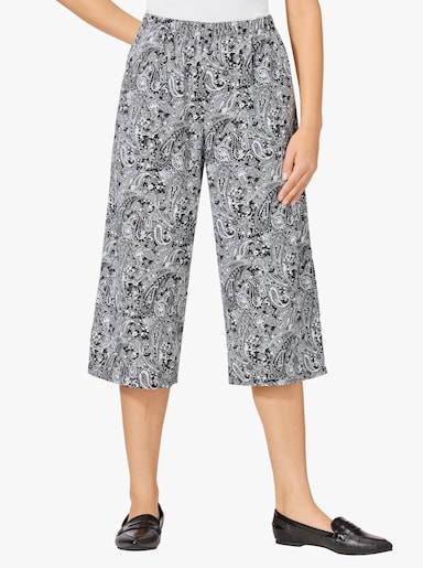  Culotte v podobě kalhotové sukně - černá-bílá-vzor