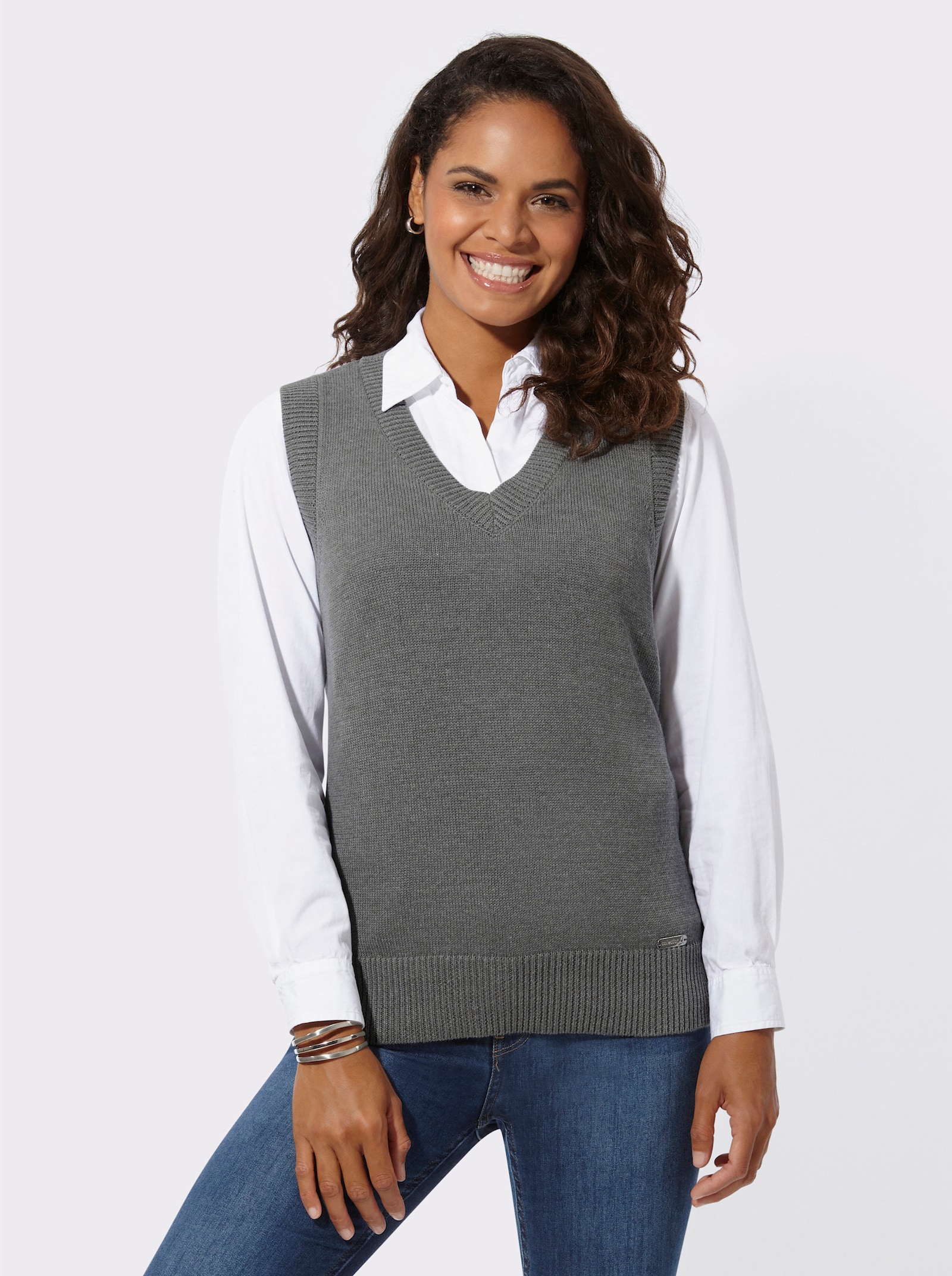 Pullunder mit Ripp-Abschlüssen - grau-meliert