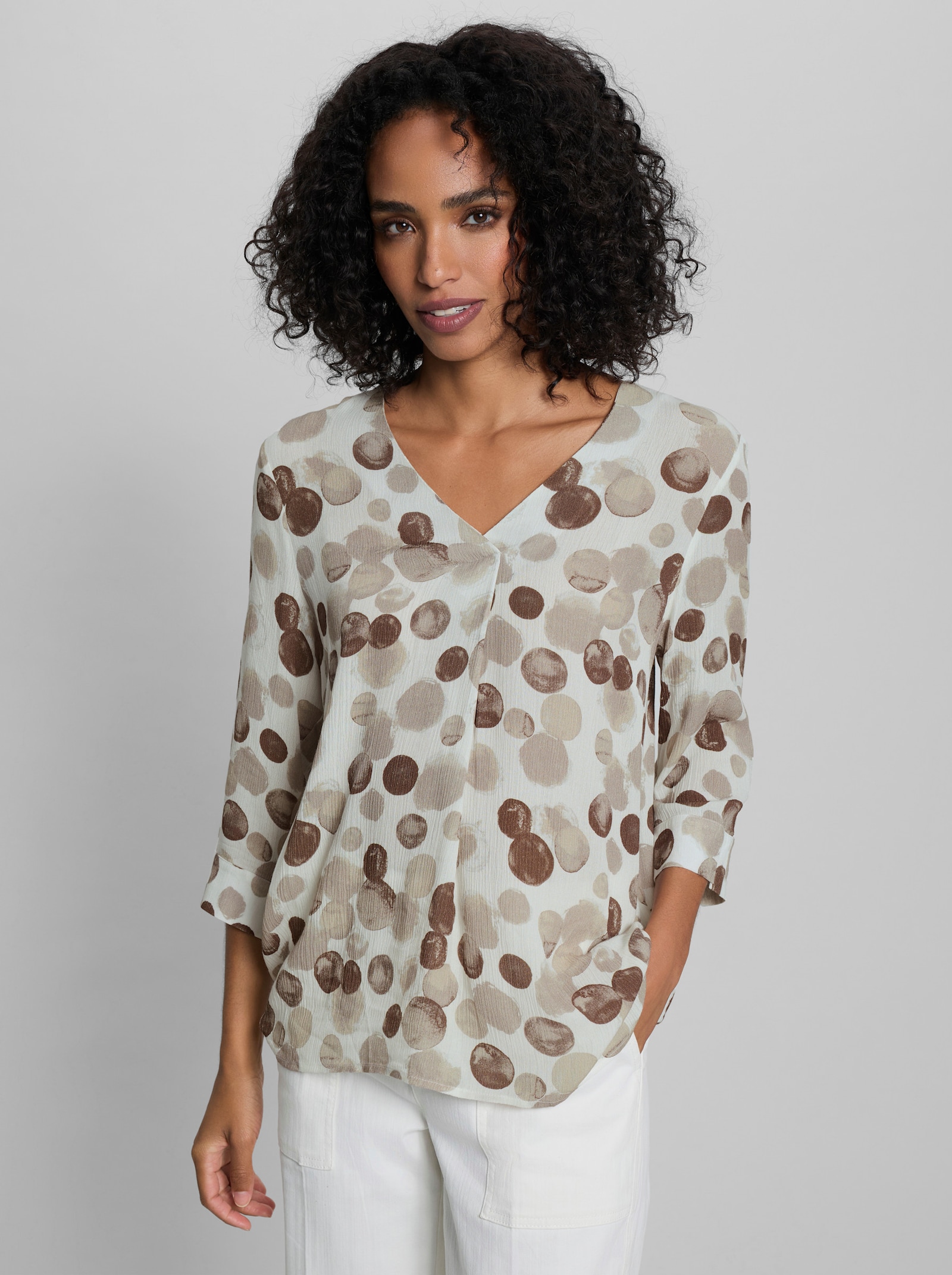 heine Druckbluse mit Tupfenmuster - ecru-schoko-bedruckt