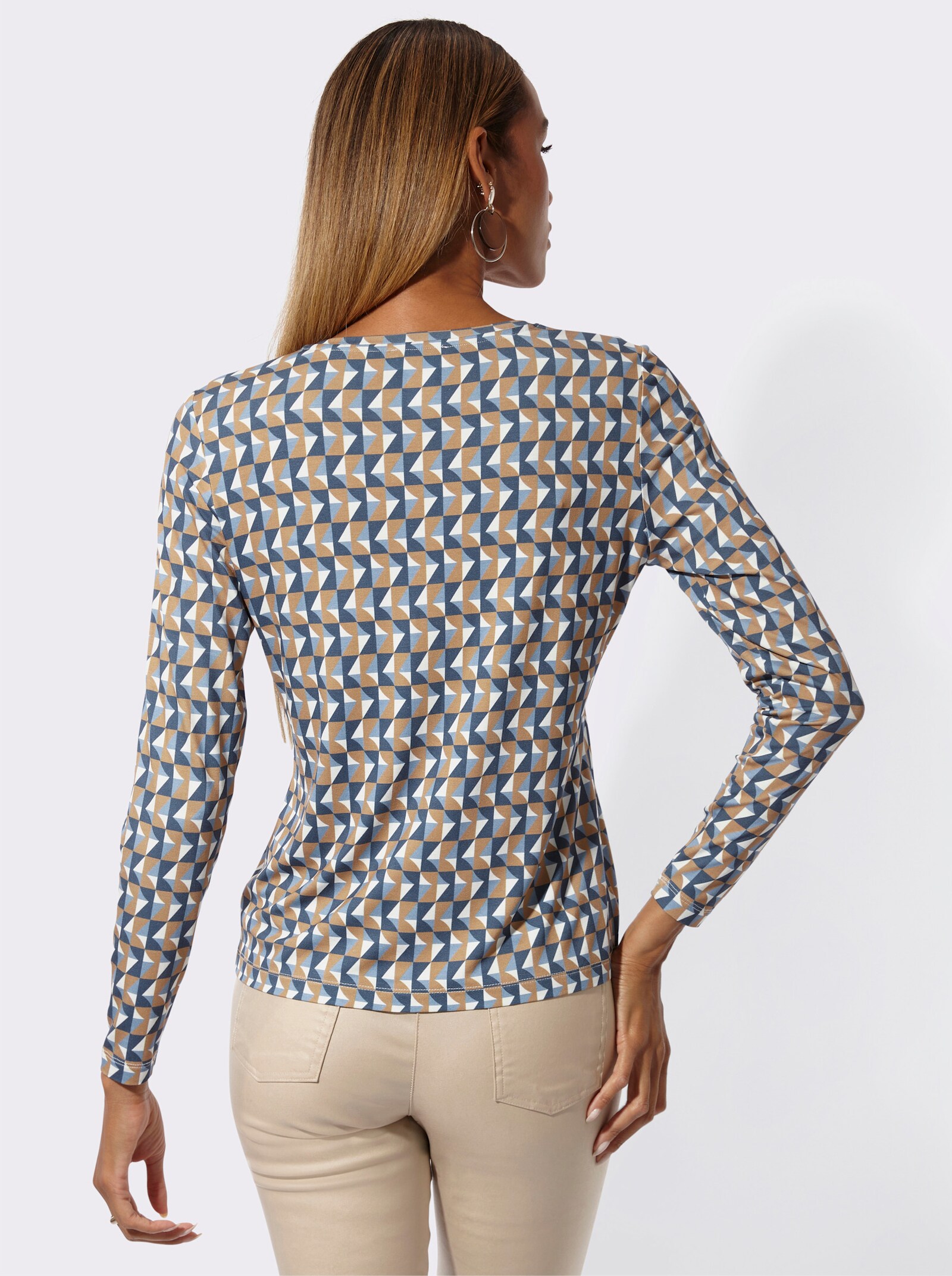 Langarmshirt - camel-bleu-bedruckt