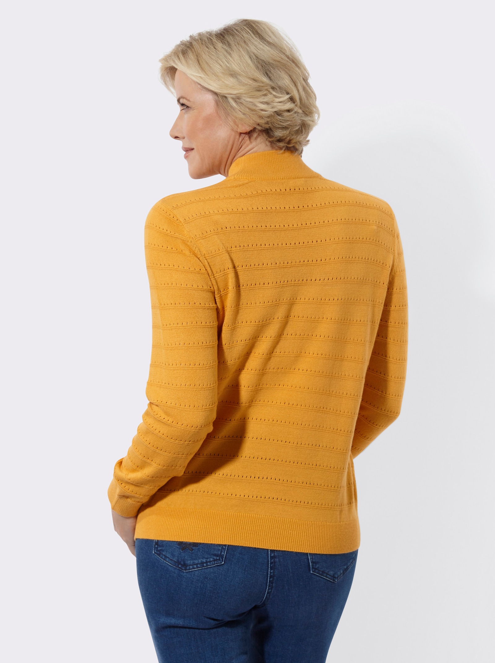 Stehkragenpullover mit Ajour-Muster - ocker