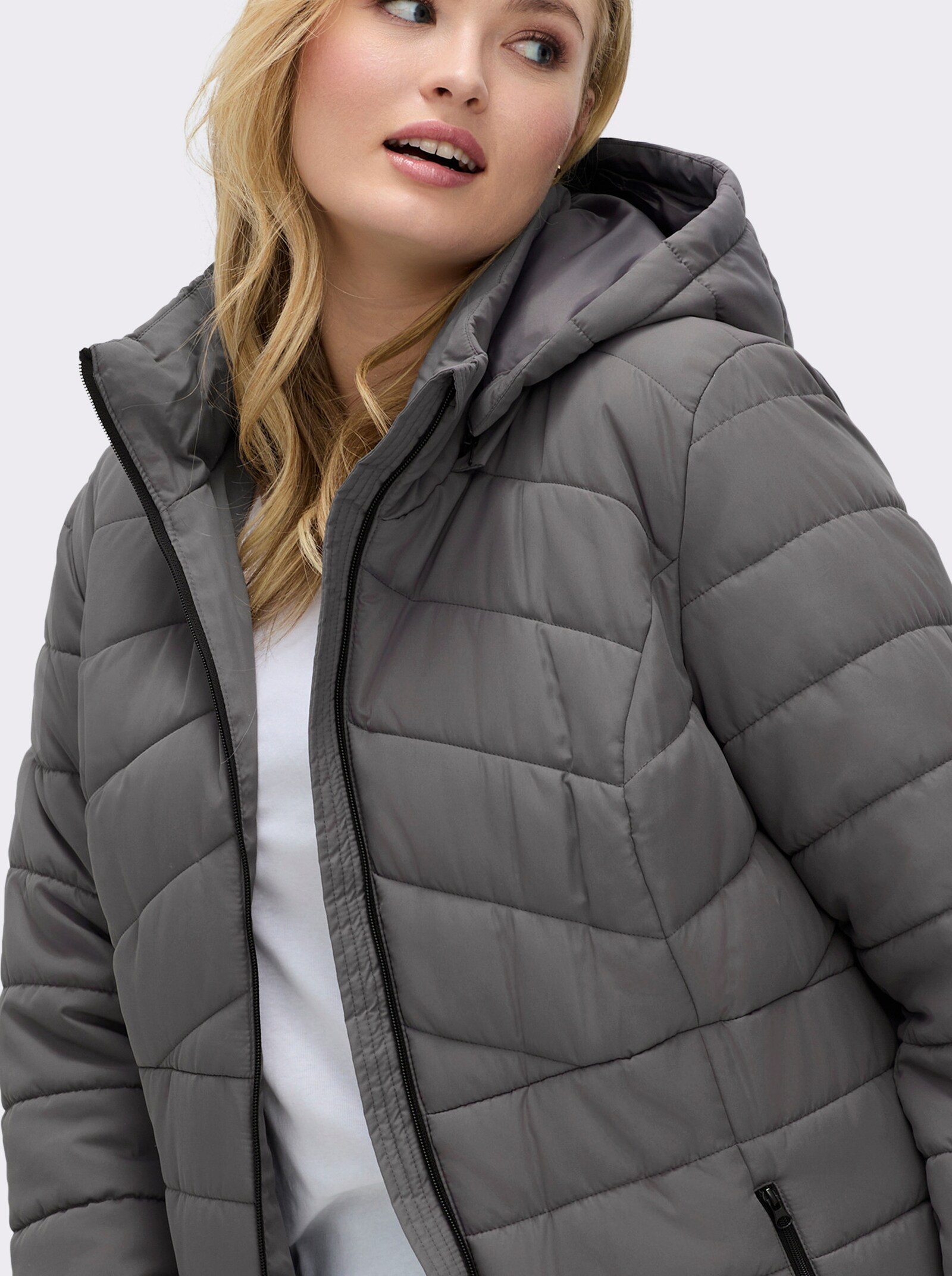 Steppjacke mit abnehmbarer Kapuze - anthrazit