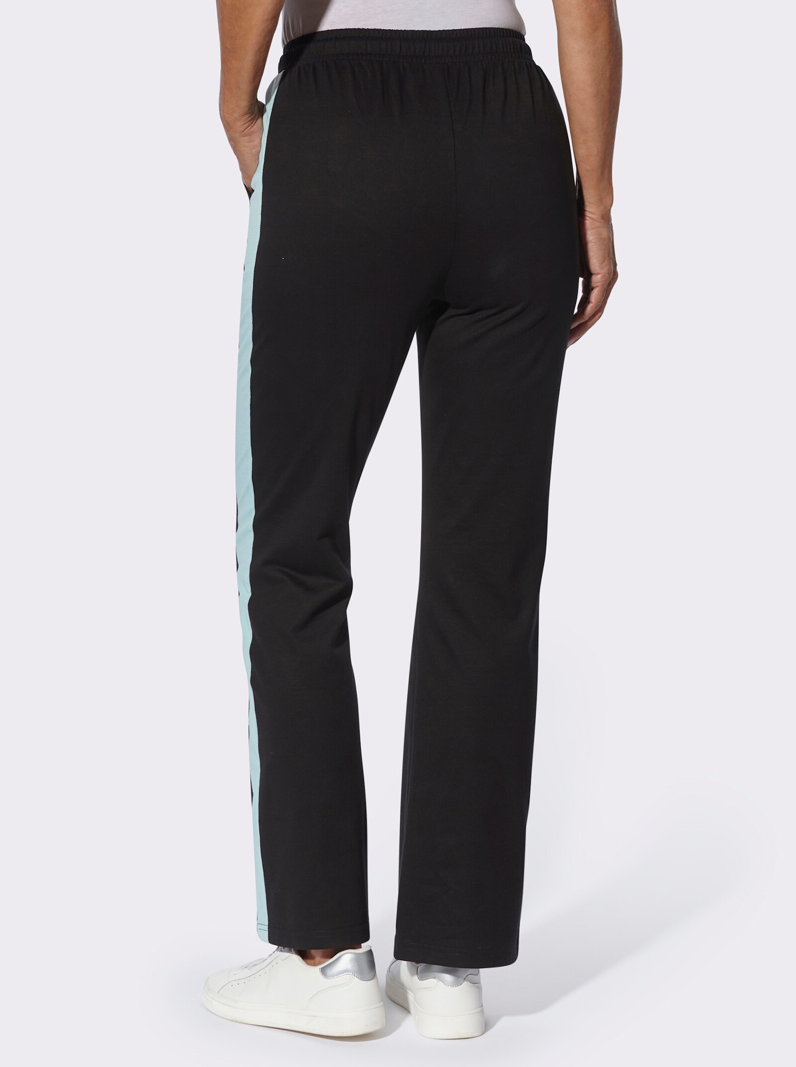 Freizeithose mit kontrastfarbenen Galonstreifen - schwarz-mint
