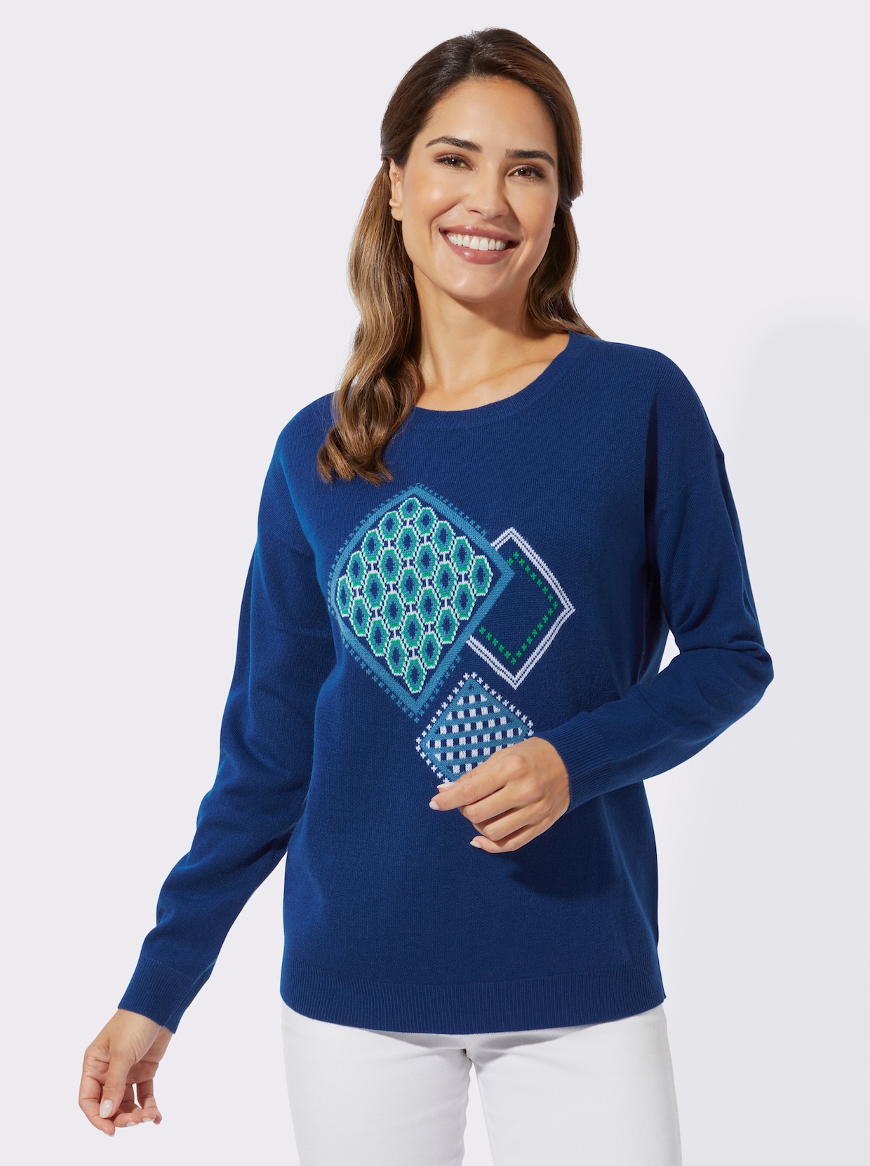 Langarm-Pullover - royalblau-grasgrün